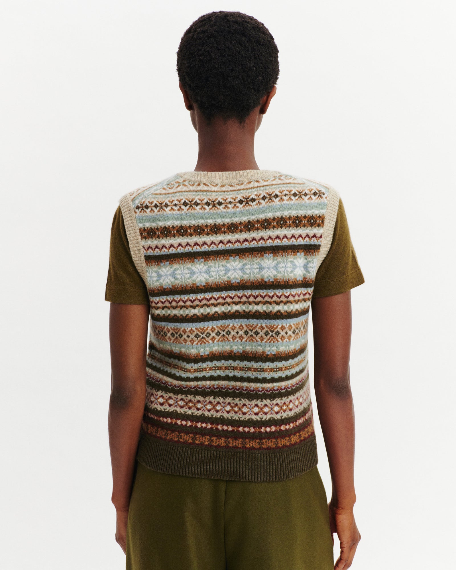 Pull sans manches fairisle-NOISETTE/KAKI KOMBU-100% cachemire