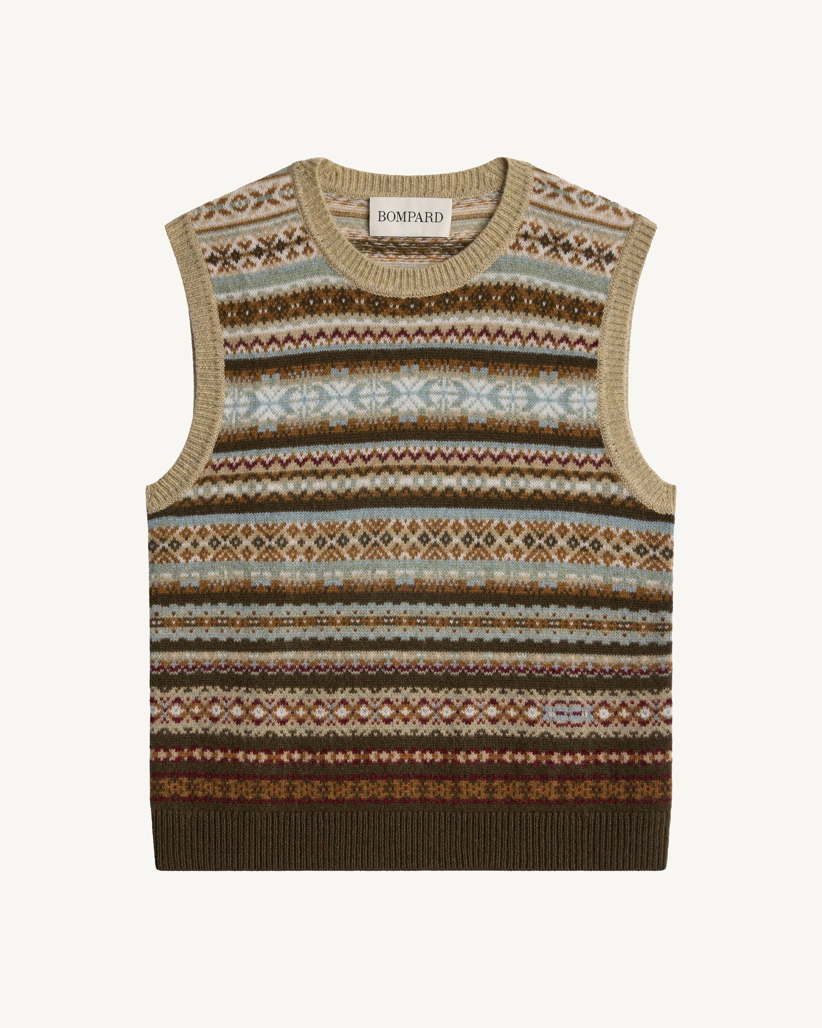 Pull sans manches fairisle-NOISETTE/KAKI KOMBU-100% cachemire