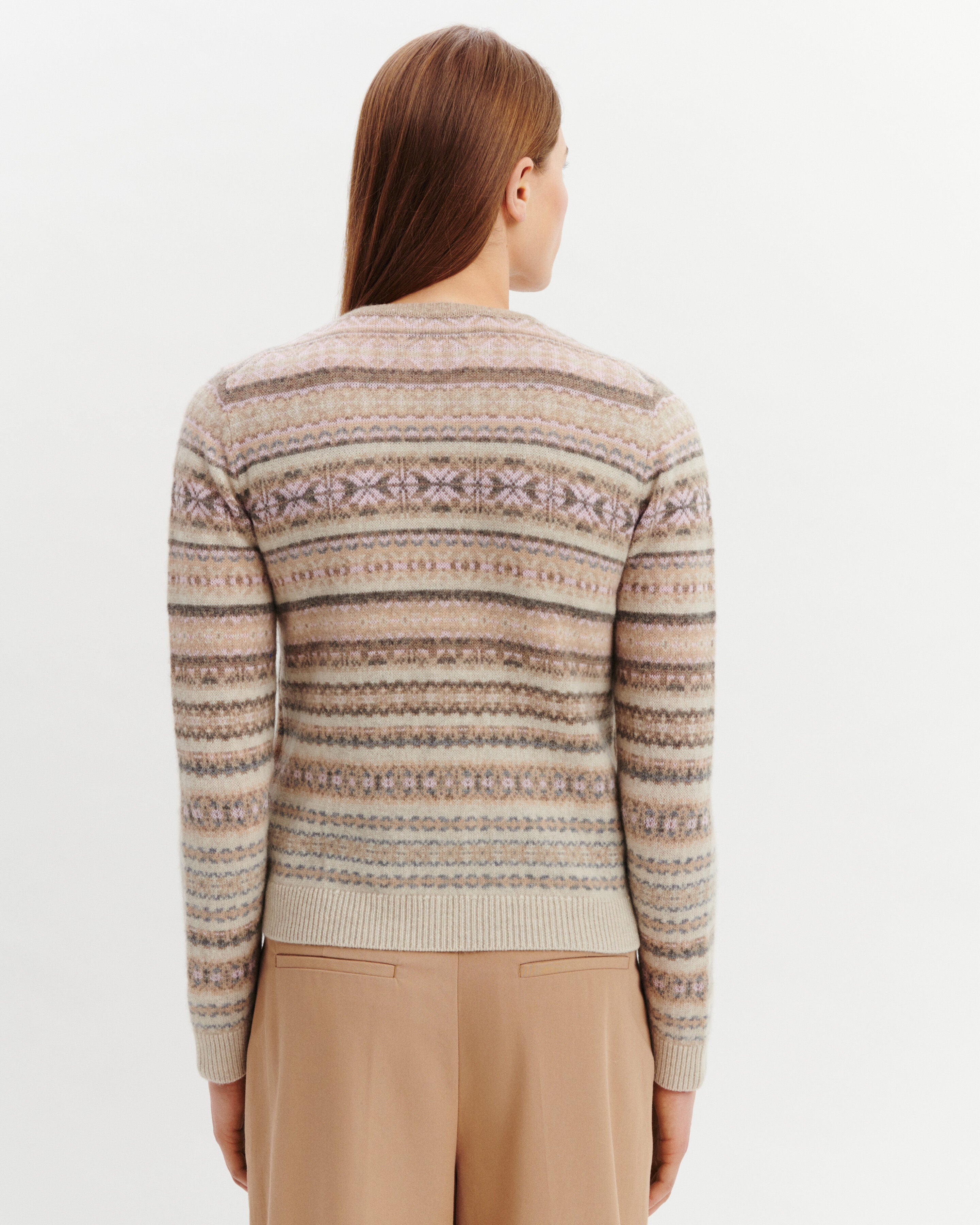 Cardigan fairisle-ROSE QUARTZ/AVOINE-100% cachemire
