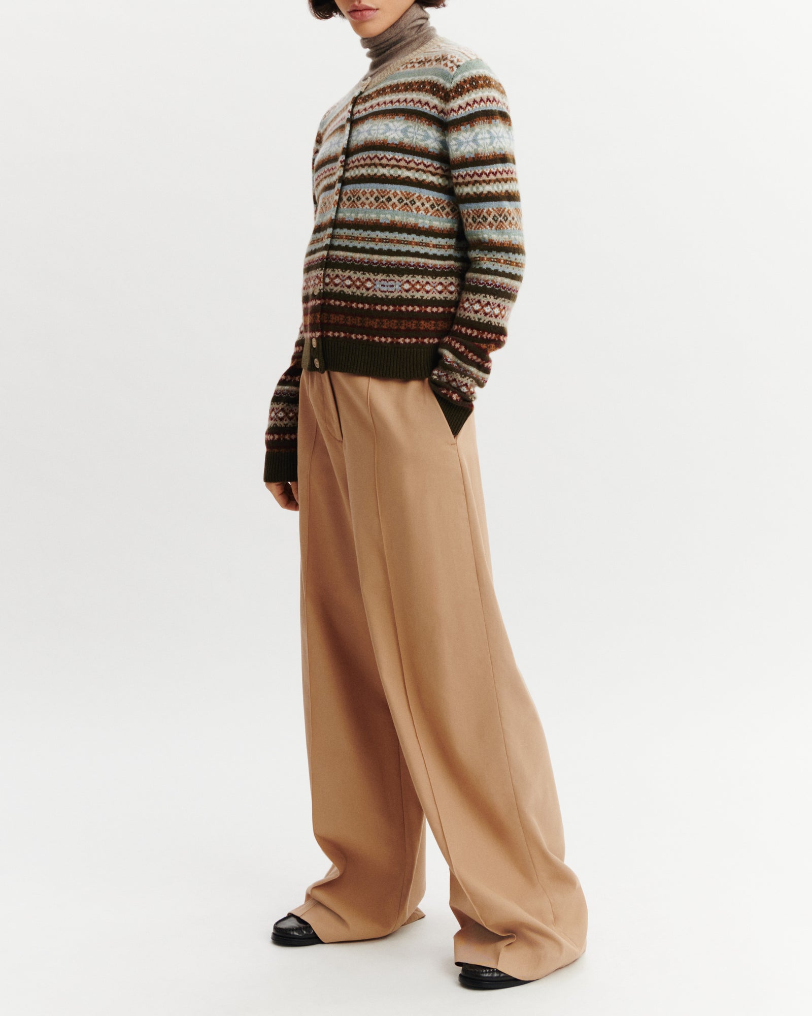 Cardigan fairisle-NOISETTE/KAKI KOMBU-100% cachemire
