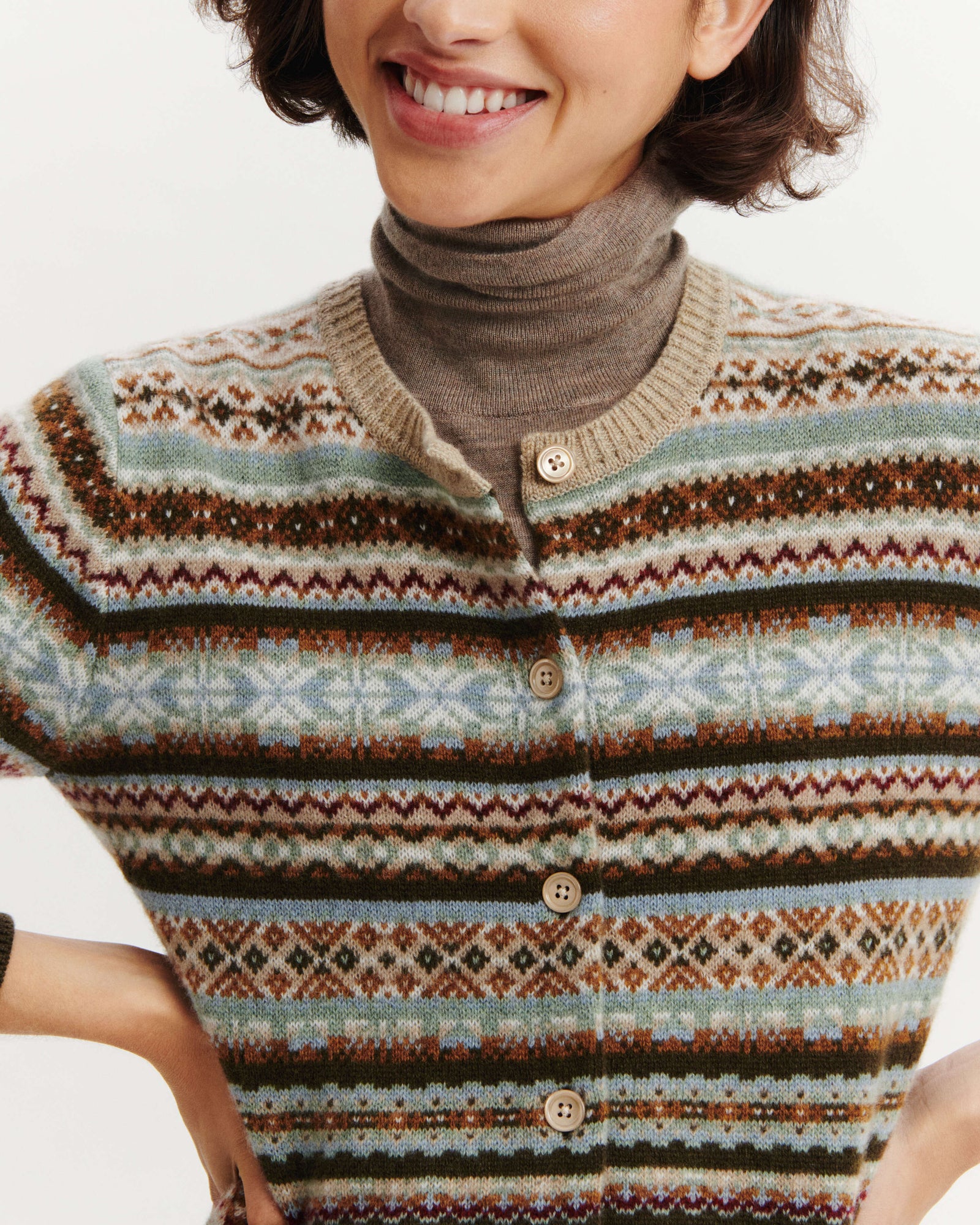 Cardigan fairisle-NOISETTE/KAKI KOMBU-100% cachemire