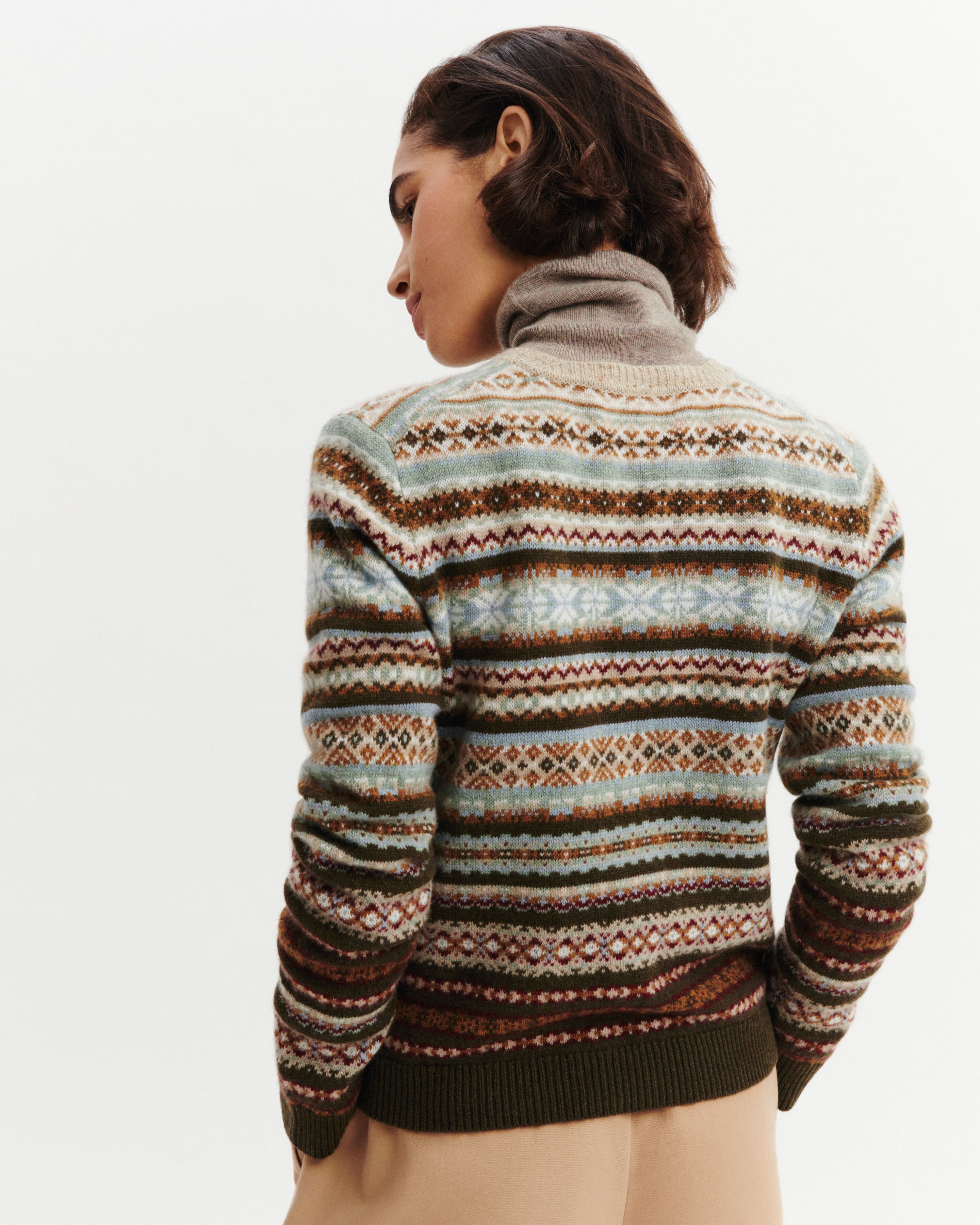 Cardigan fairisle-NOISETTE/KAKI KOMBU-100% cachemire
