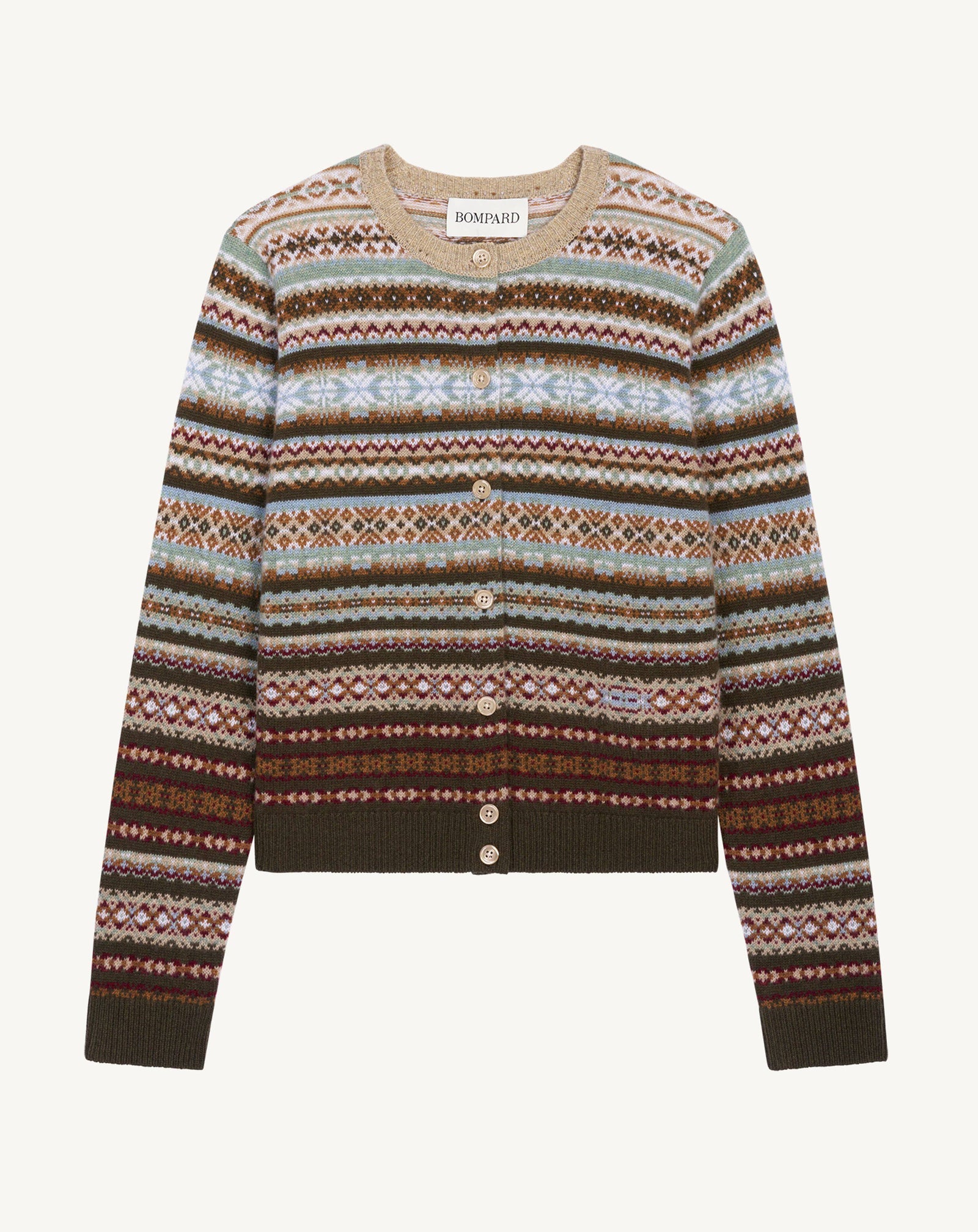 Cardigan fairisle-NOISETTE/KAKI KOMBU-100% cachemire