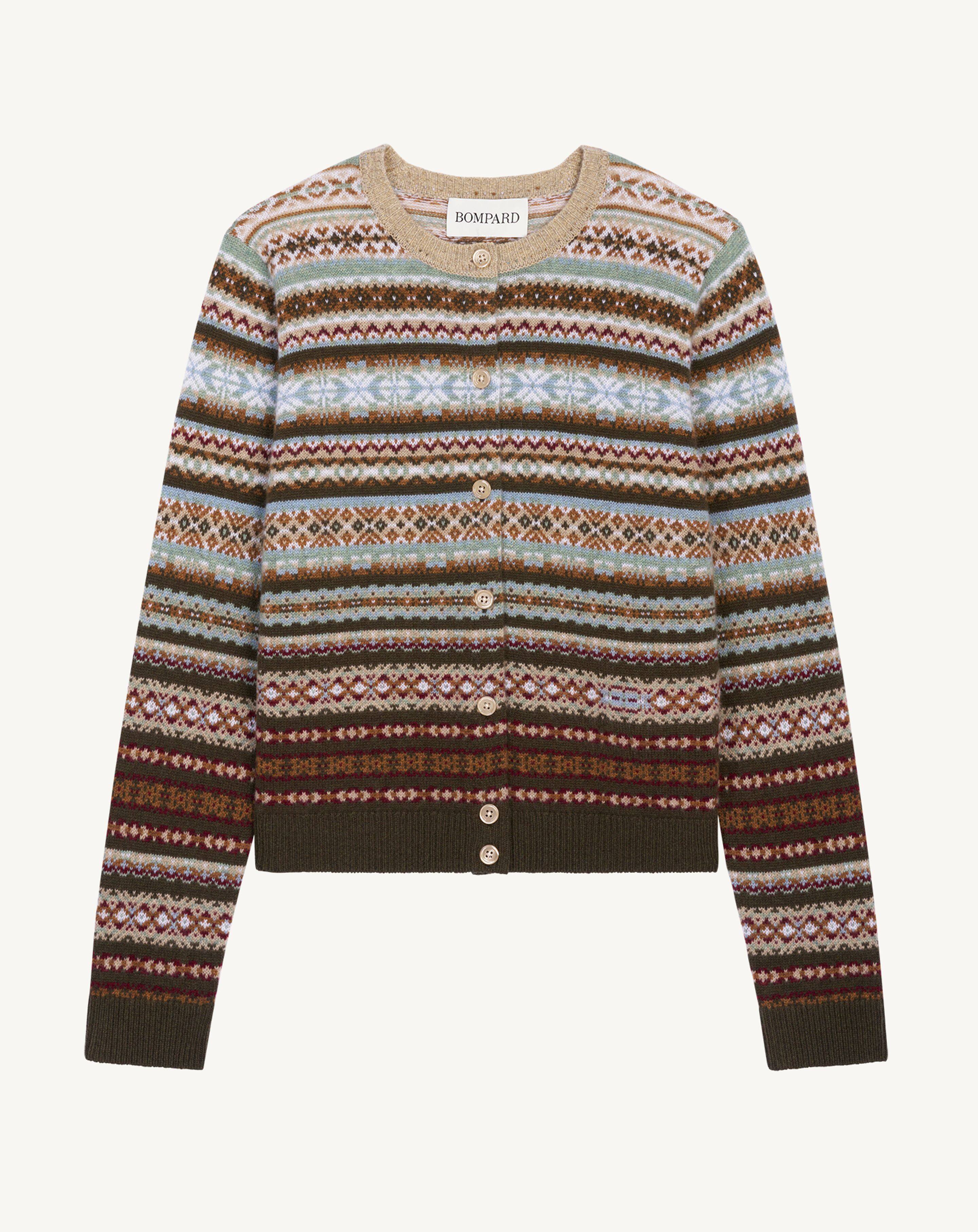 Cardigan fairisle-NOISETTE/KAKI KOMBU-100% cachemire