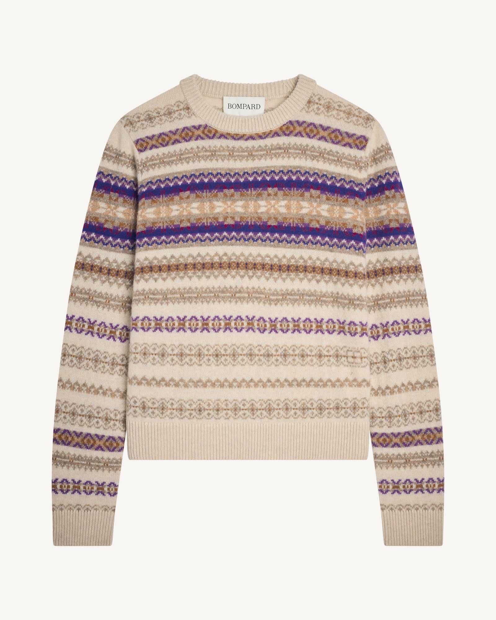 Pull col rond fairisle-AVOINE/ULTRAVIOLET-100% cachemire