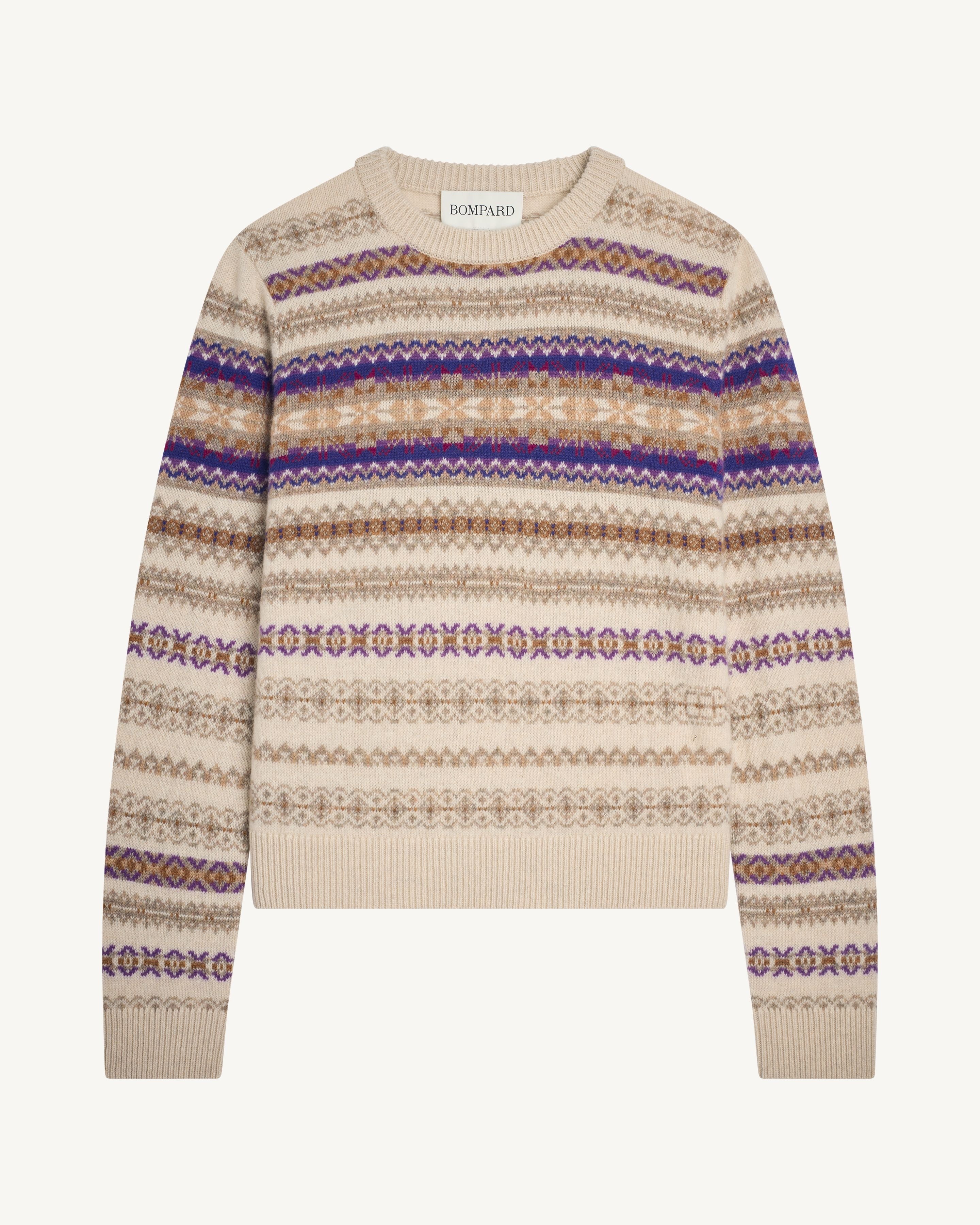 Pull col rond fairisle-AVOINE/ULTRAVIOLET-100% cachemire