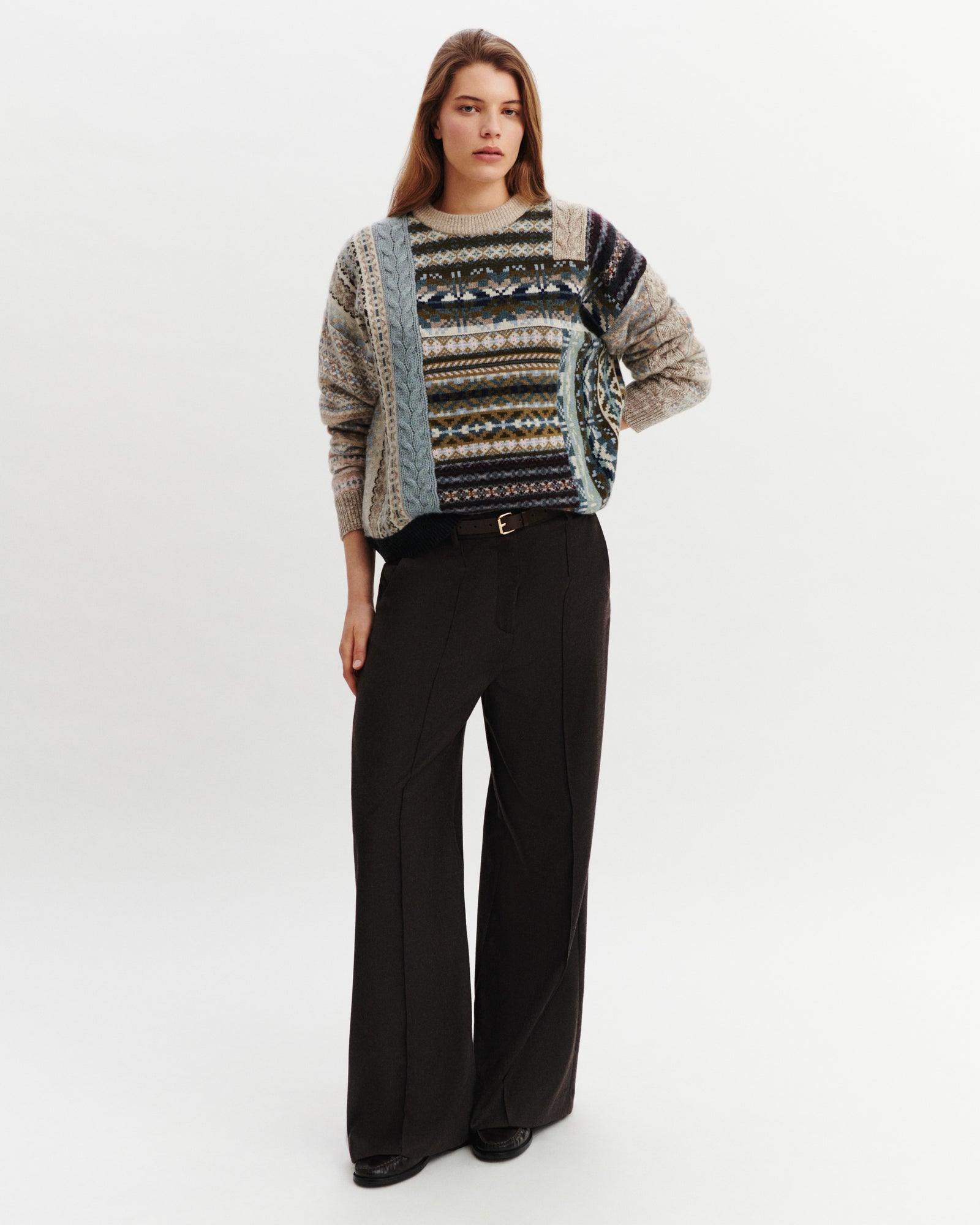 Col rond fairisle oversized-KAKI KOMBU/AVOINE-100% cachemire
