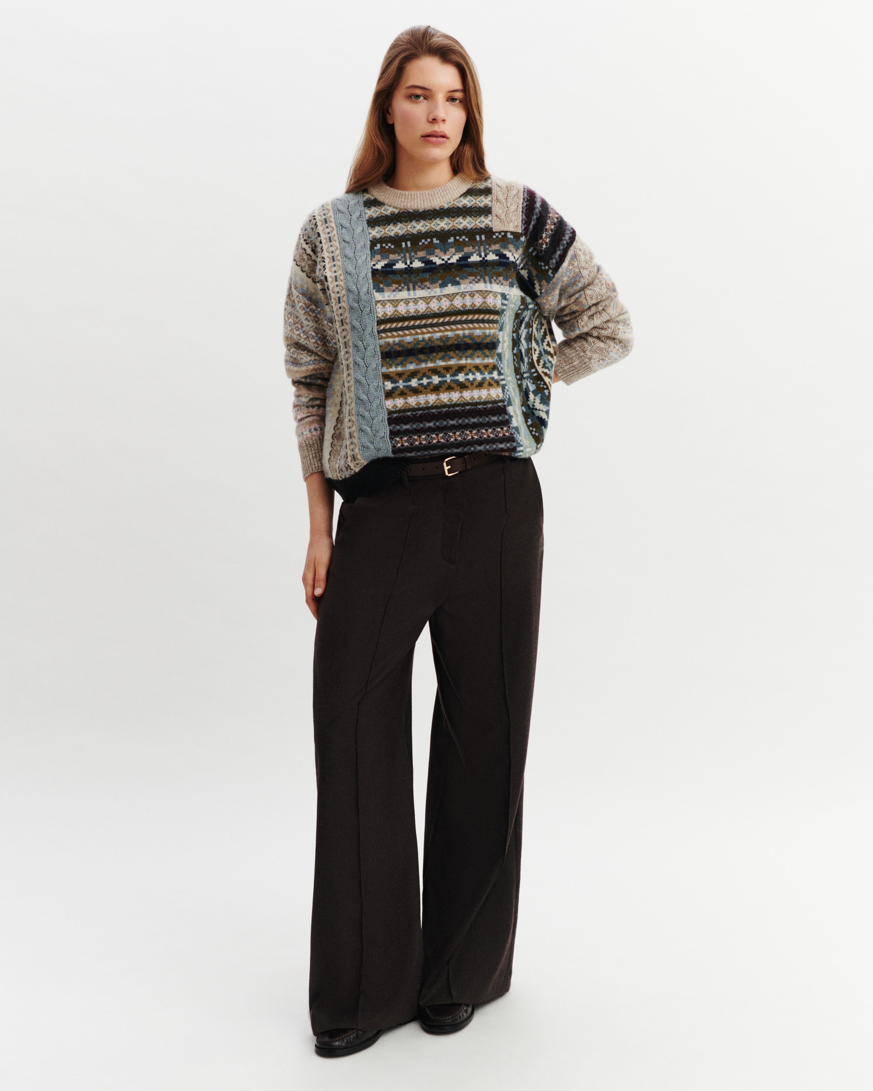 Col rond fairisle oversized-KAKI KOMBU/AVOINE-100% cachemire