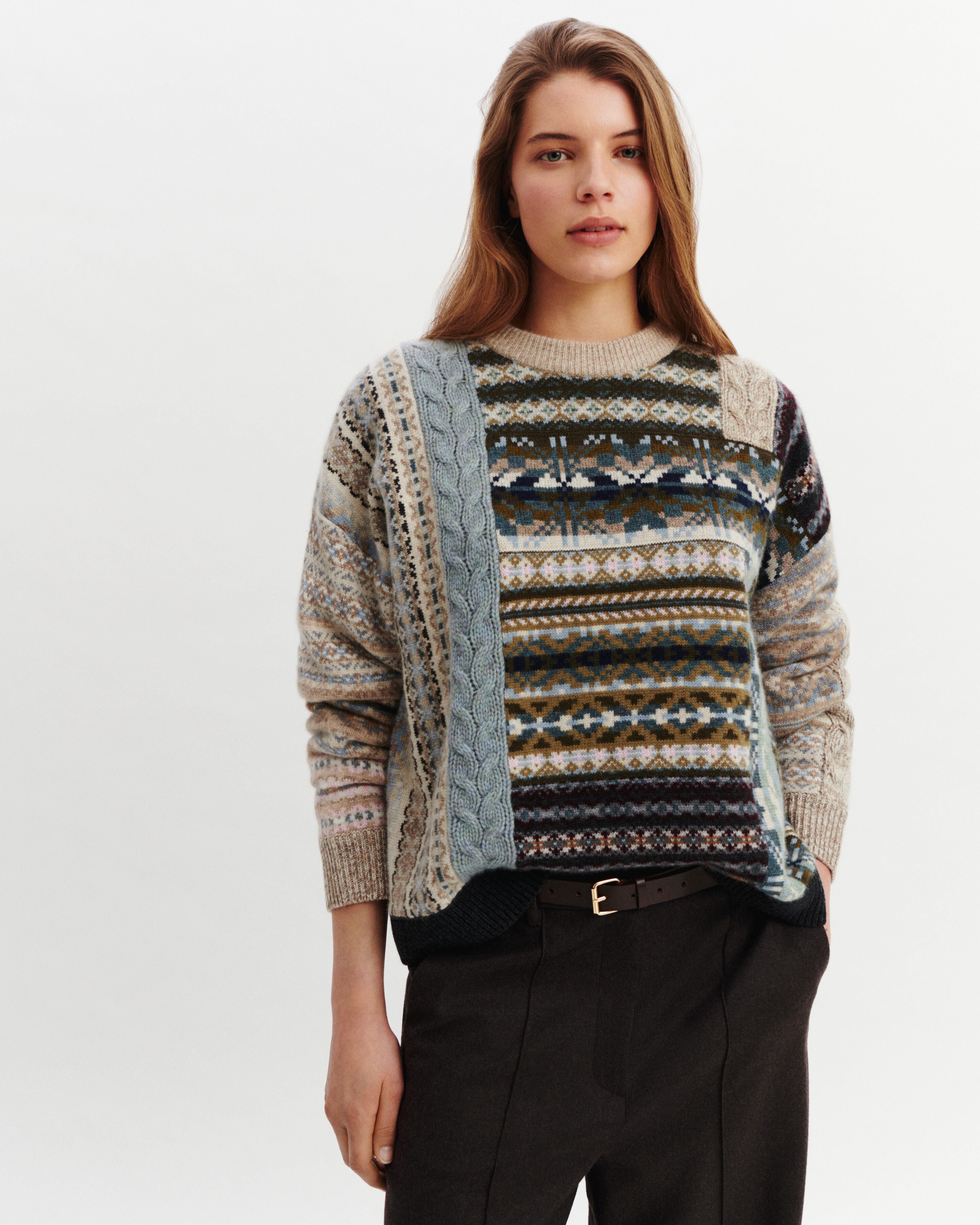 Col rond fairisle oversized-KAKI KOMBU/AVOINE-100% cachemire