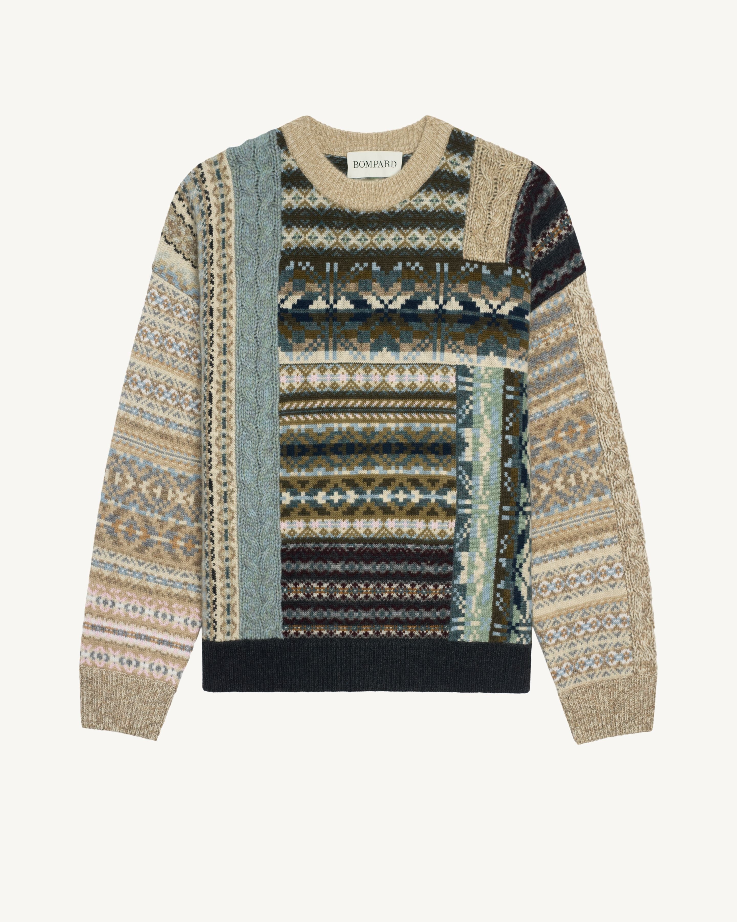 Col rond fairisle oversized-KAKI KOMBU/AVOINE-100% cachemire