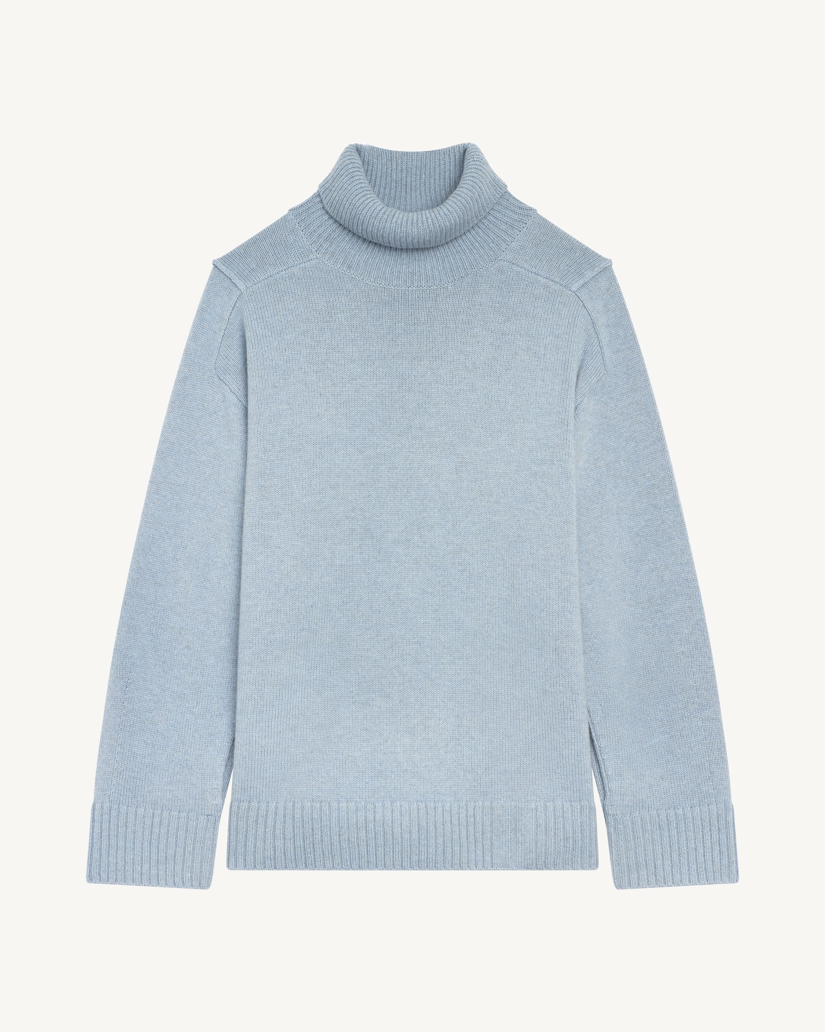 Col montant manches fendues-BLEU GLACIER-81% : Laine; 19% : Cachemire