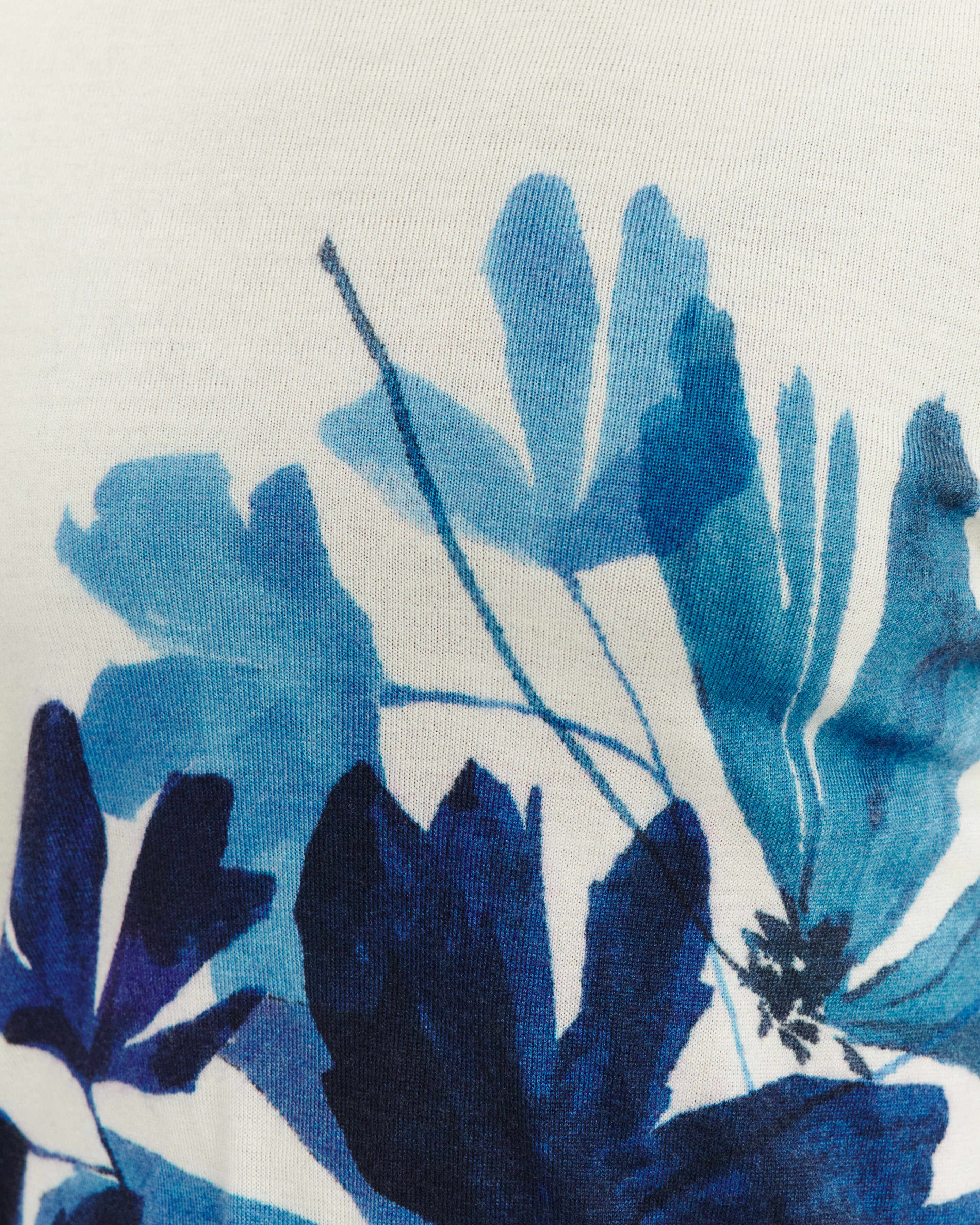 Col rond ultrafin imprimé-NATUREL/BLEU DE DELFT-70% cachemire 30% soie