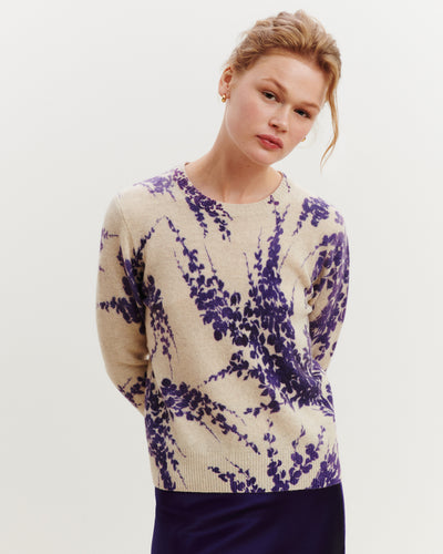 Pull col rond imprimé-AVOINE/ULTRAVIOLET-100% cachemire