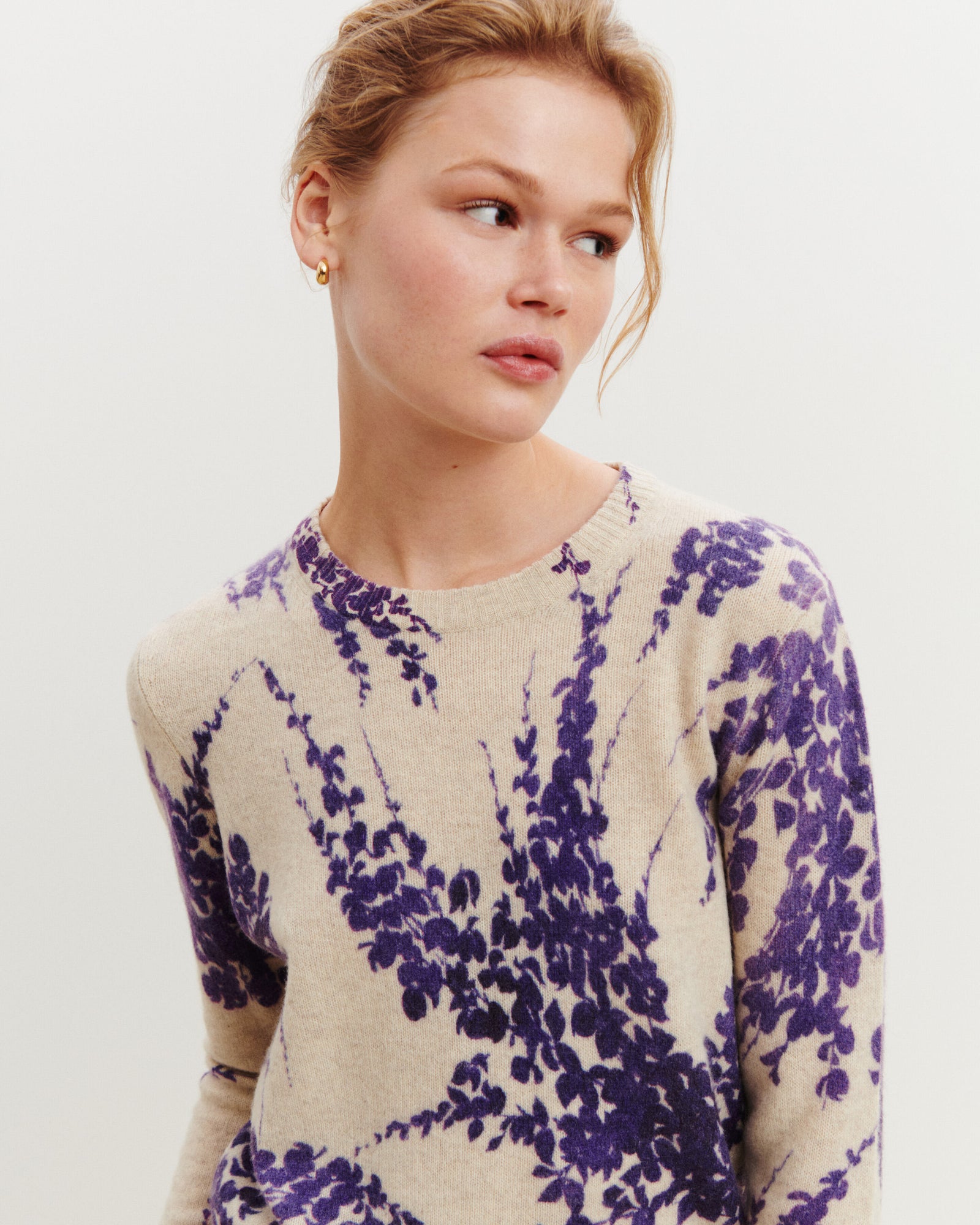 Pull col rond imprimé-AVOINE/ULTRAVIOLET-100% cachemire