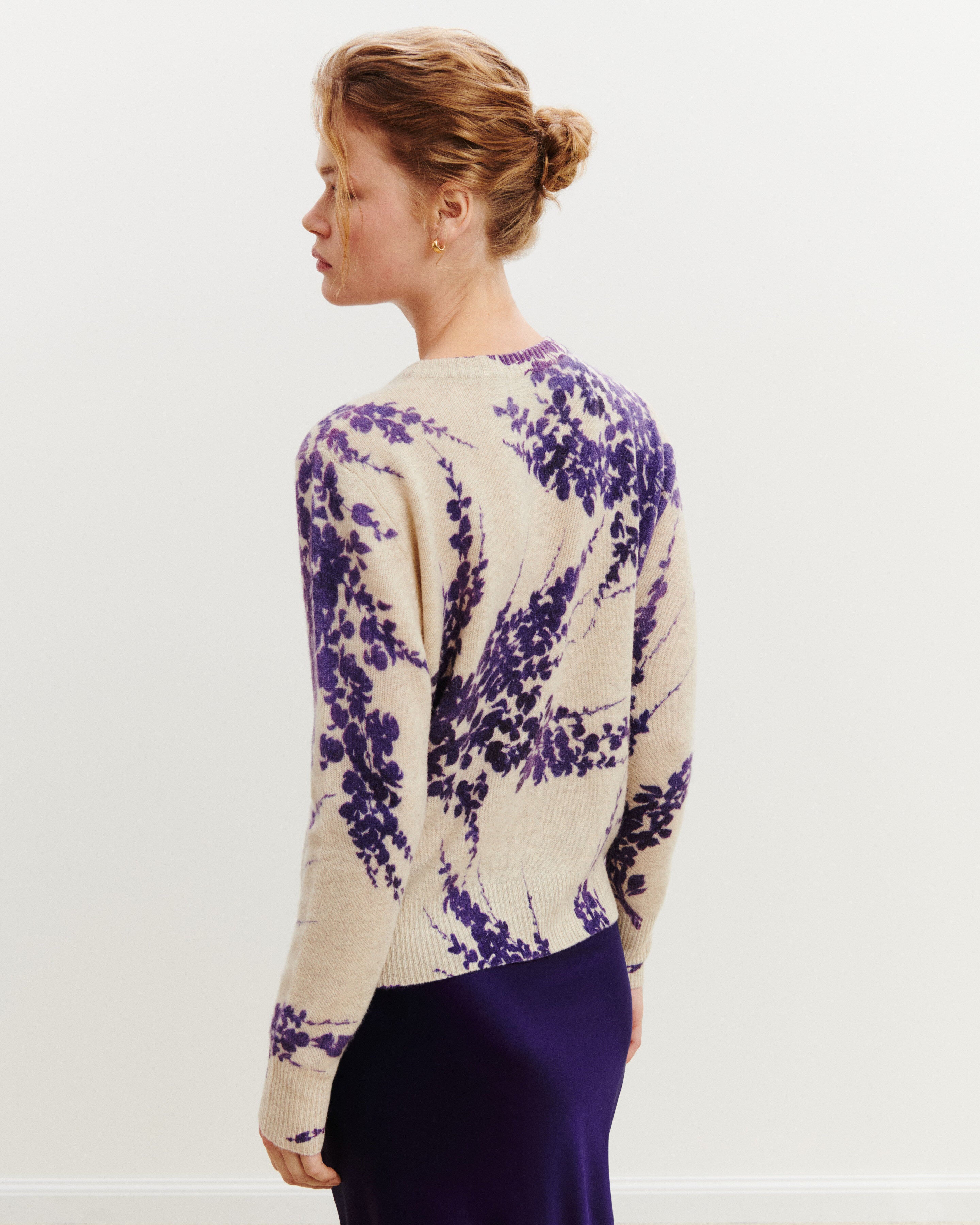 Pull col rond imprimé-AVOINE/ULTRAVIOLET-100% cachemire