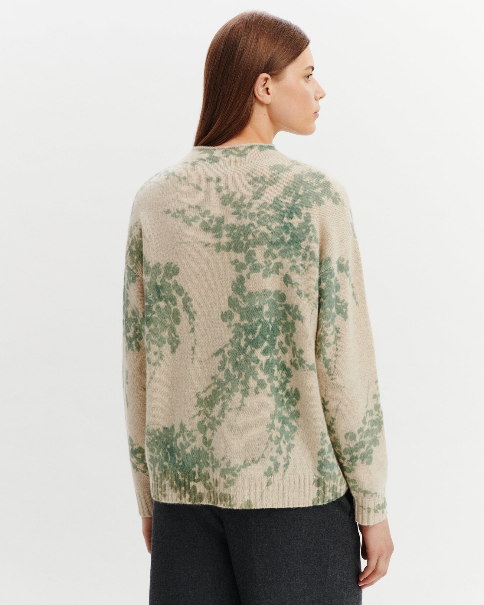 Pull col montant imprimé-AVOINE/VERT DE GRIS-100% cachemire