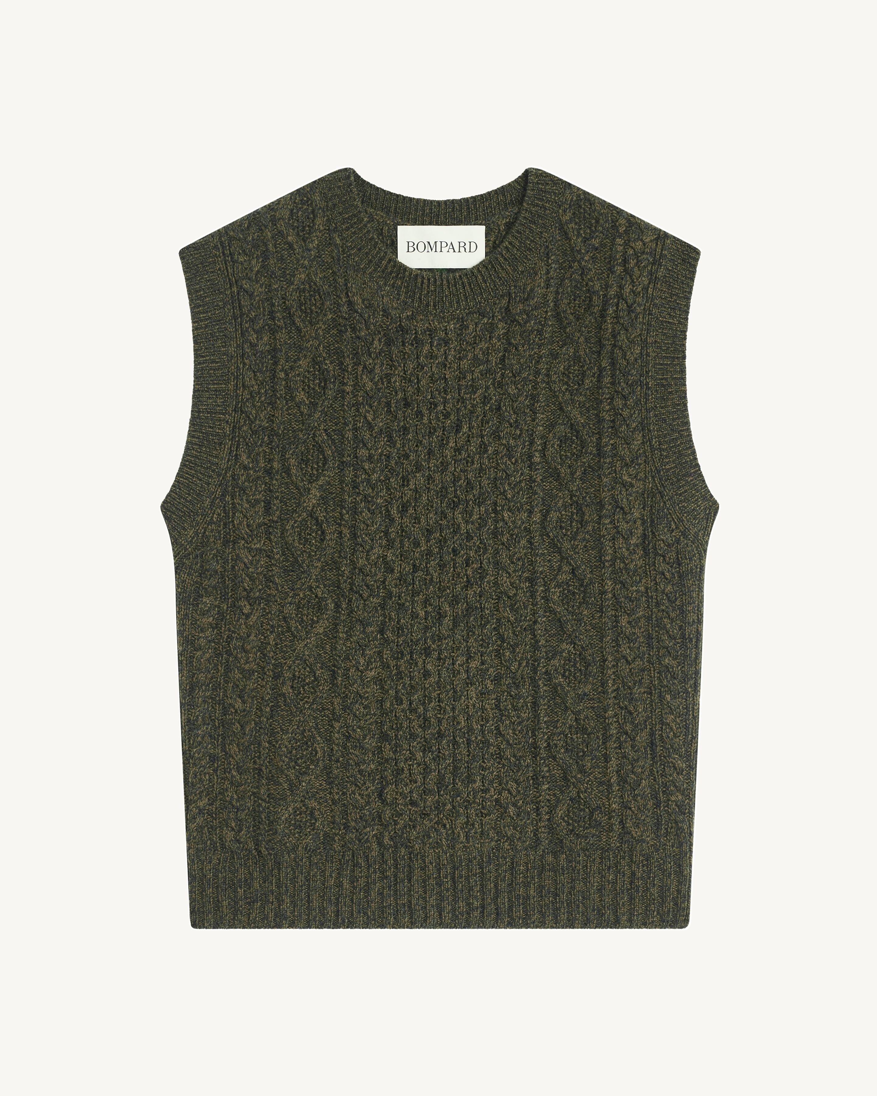 Pull sans manches à torsades-OLIVE/CHARBON-100% cachemire