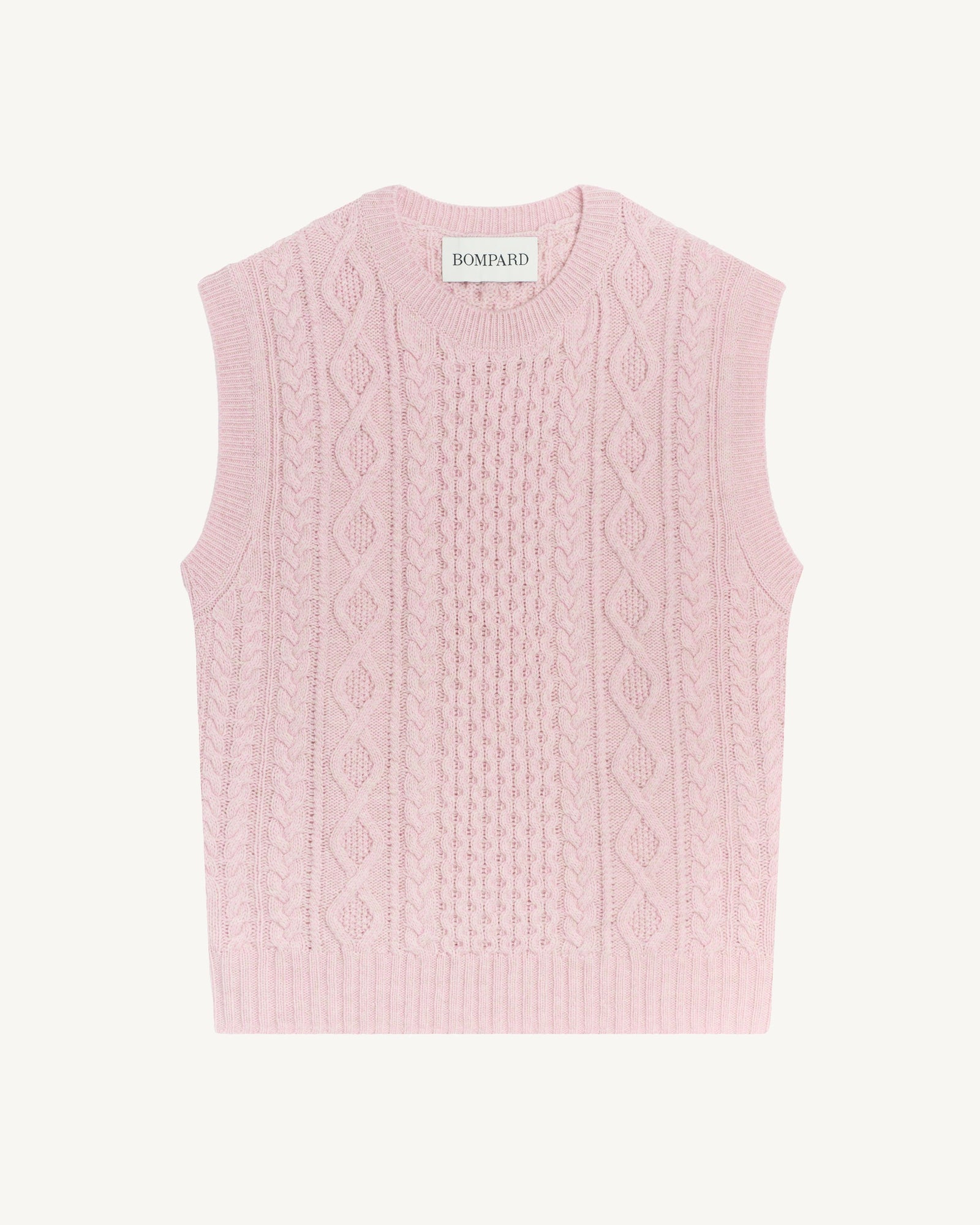 Pull sans manches à torsades-ROSE VIF/TOURTERELLE-100% cachemire