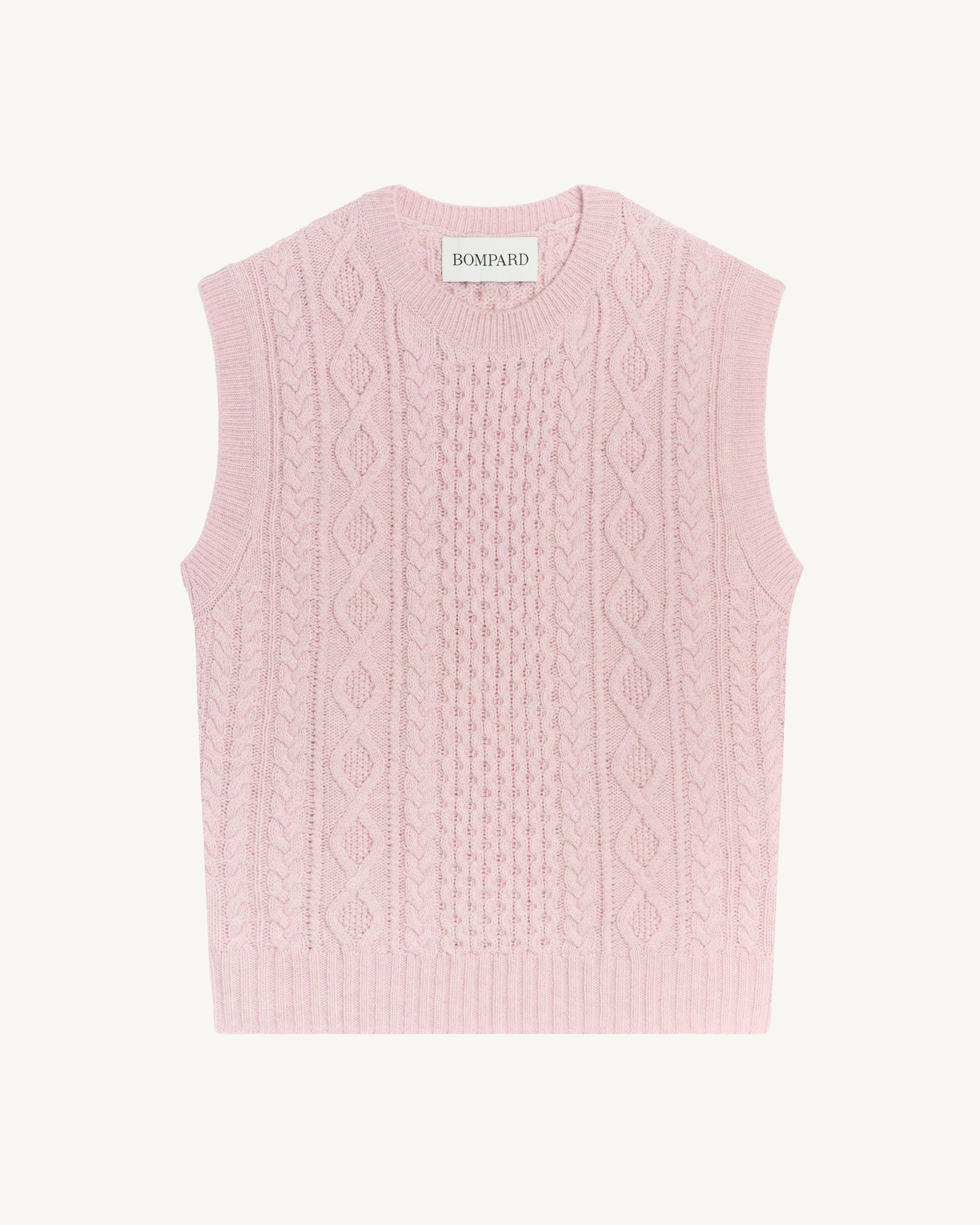 Pull sans manches à torsades-ROSE VIF/TOURTERELLE-100% cachemire