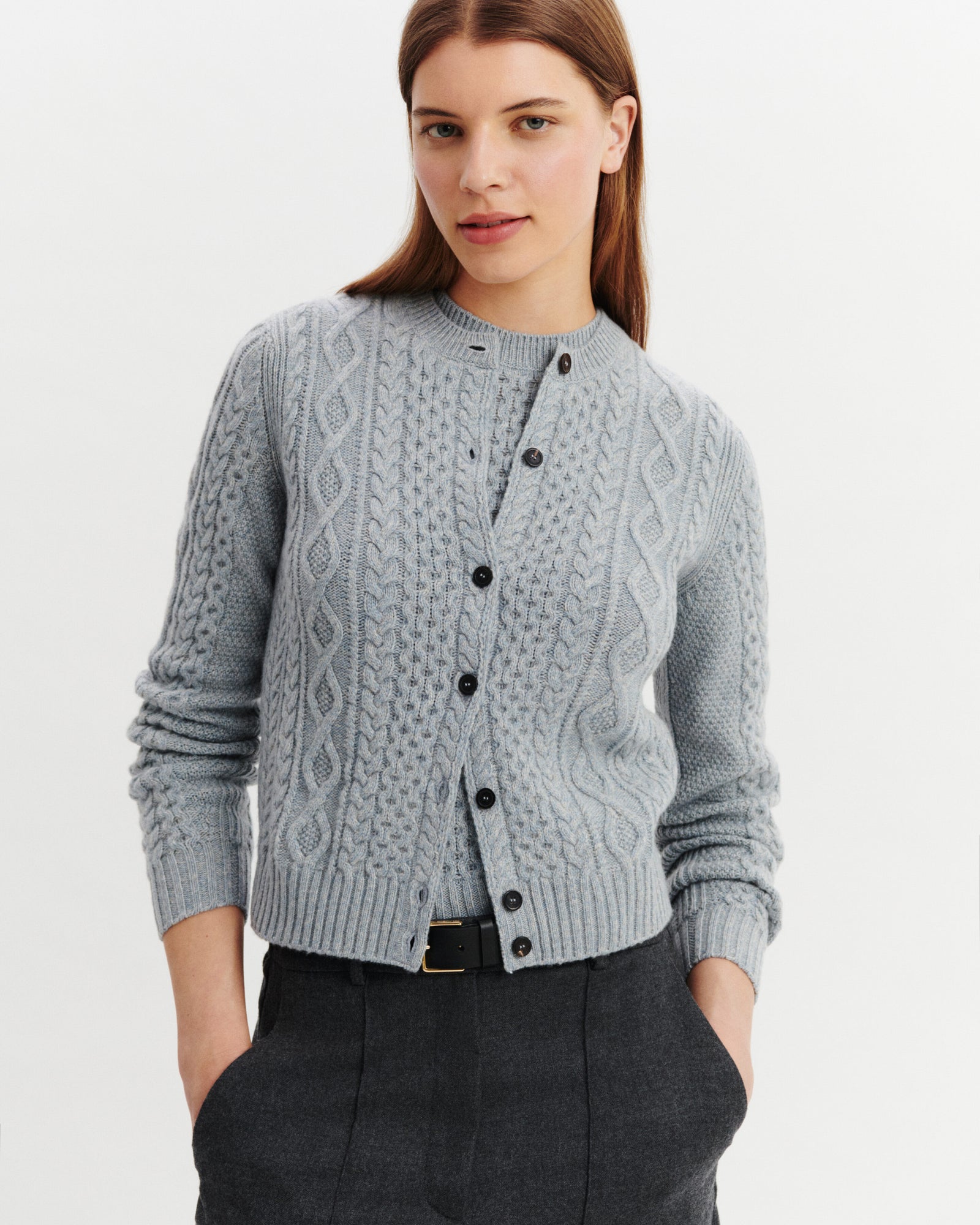 Cardigan à torsades-BLEU GLACIER/GRIS ARGENTE-100% cachemire