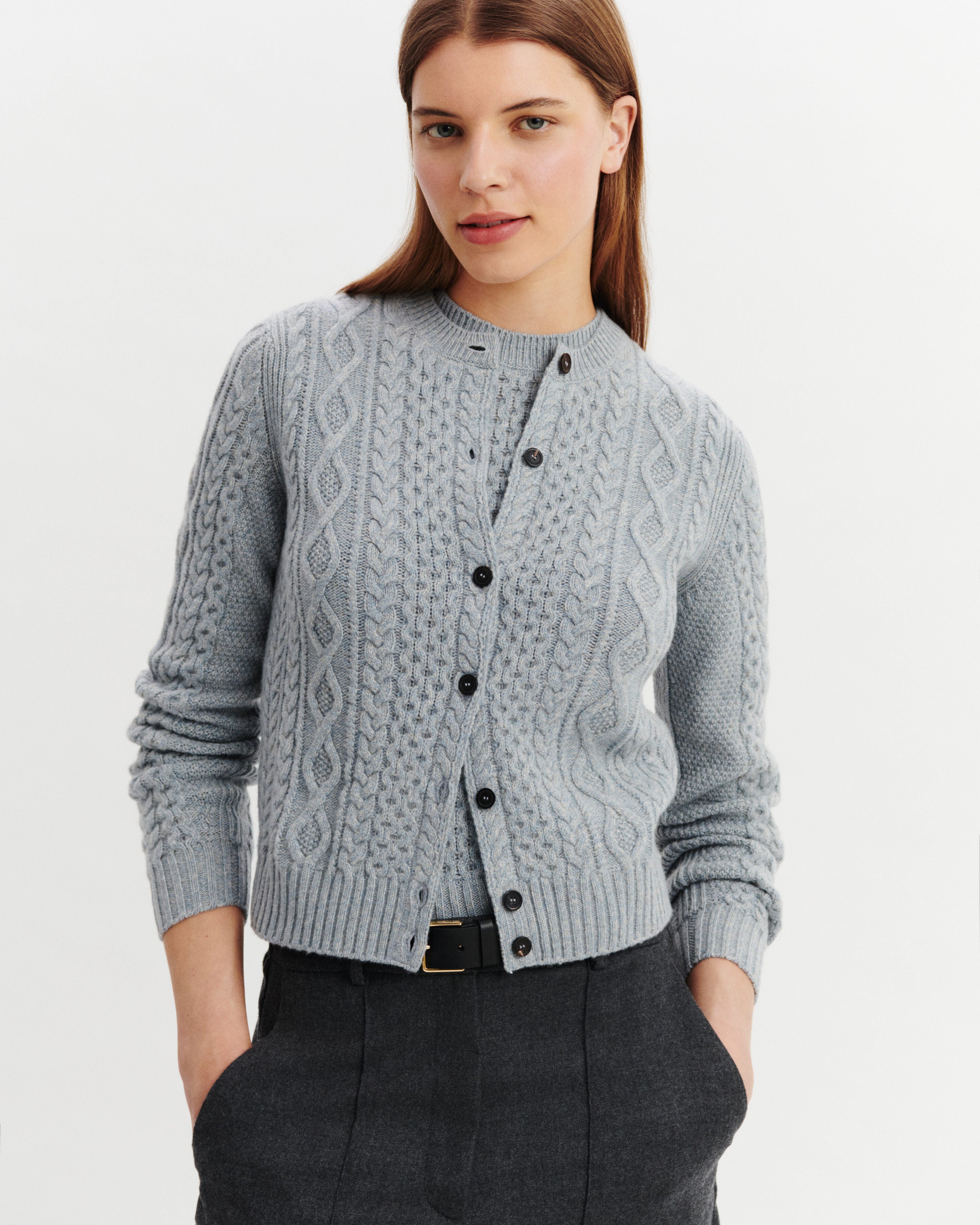 Cardigan à torsades-BLEU GLACIER/GRIS ARGENTE-100% cachemire