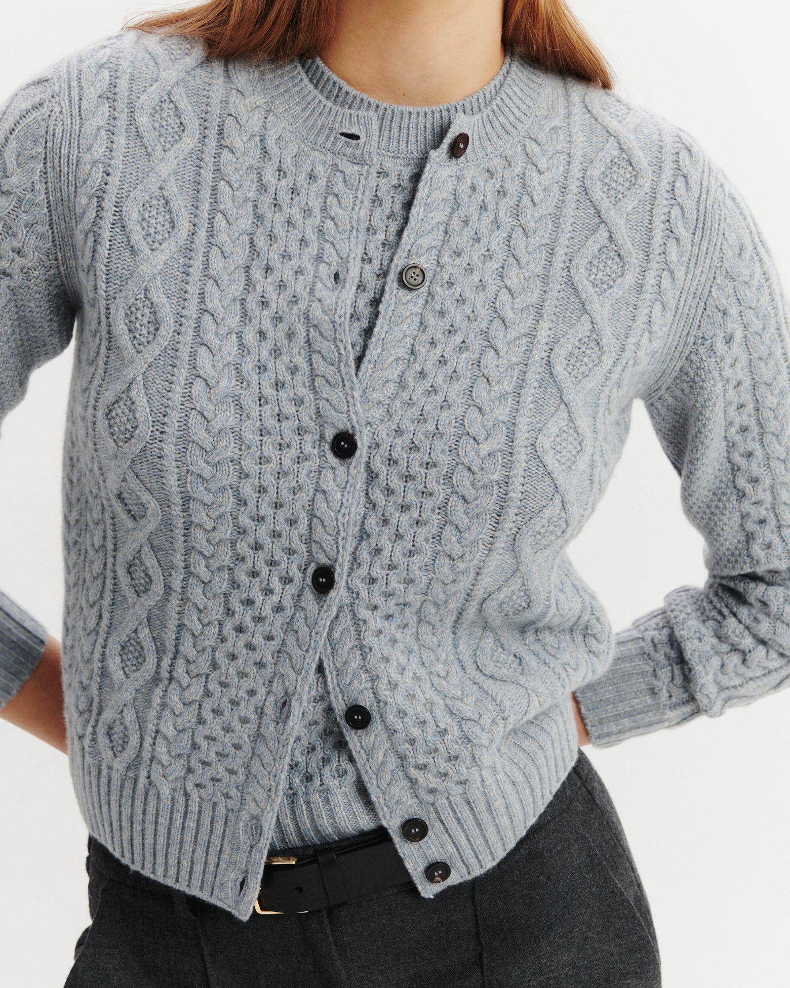 Cardigan à torsades-BLEU GLACIER/GRIS ARGENTE-100% cachemire