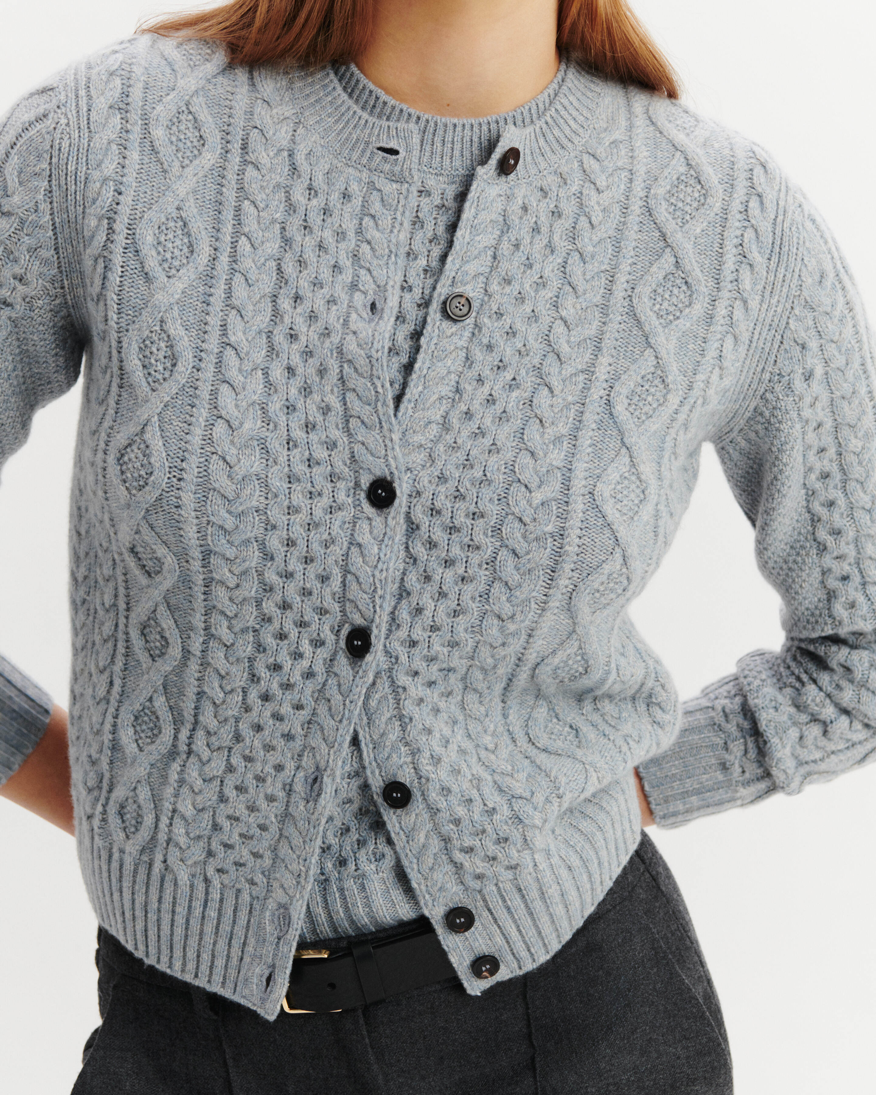 Cardigan à torsades-BLEU GLACIER/GRIS ARGENTE-100% cachemire