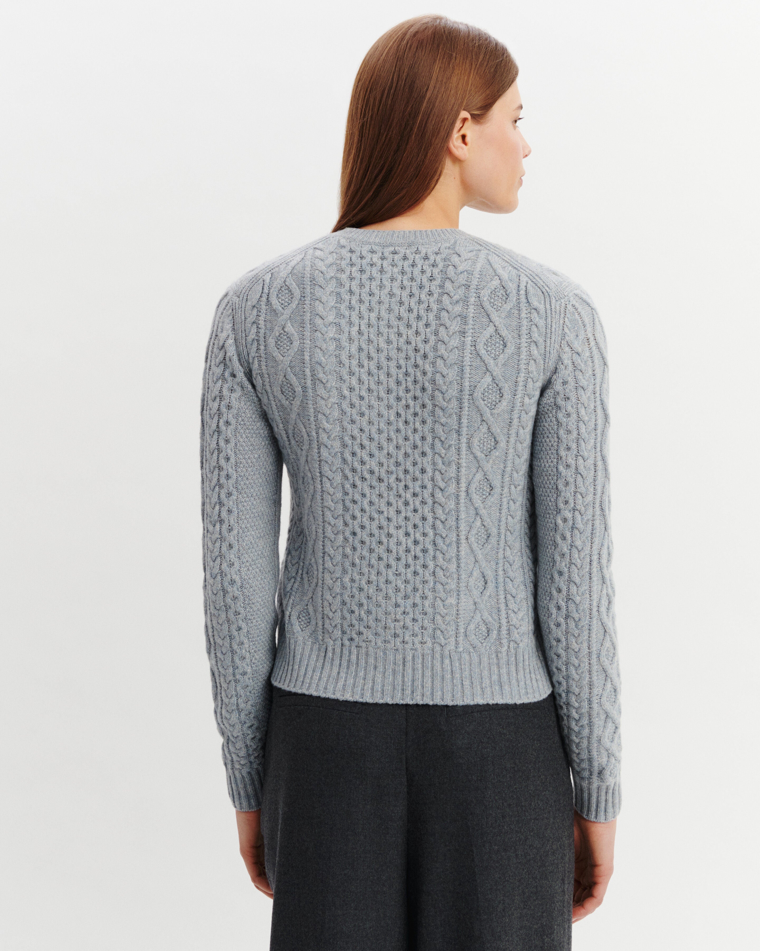 Cardigan à torsades-BLEU GLACIER/GRIS ARGENTE-100% cachemire