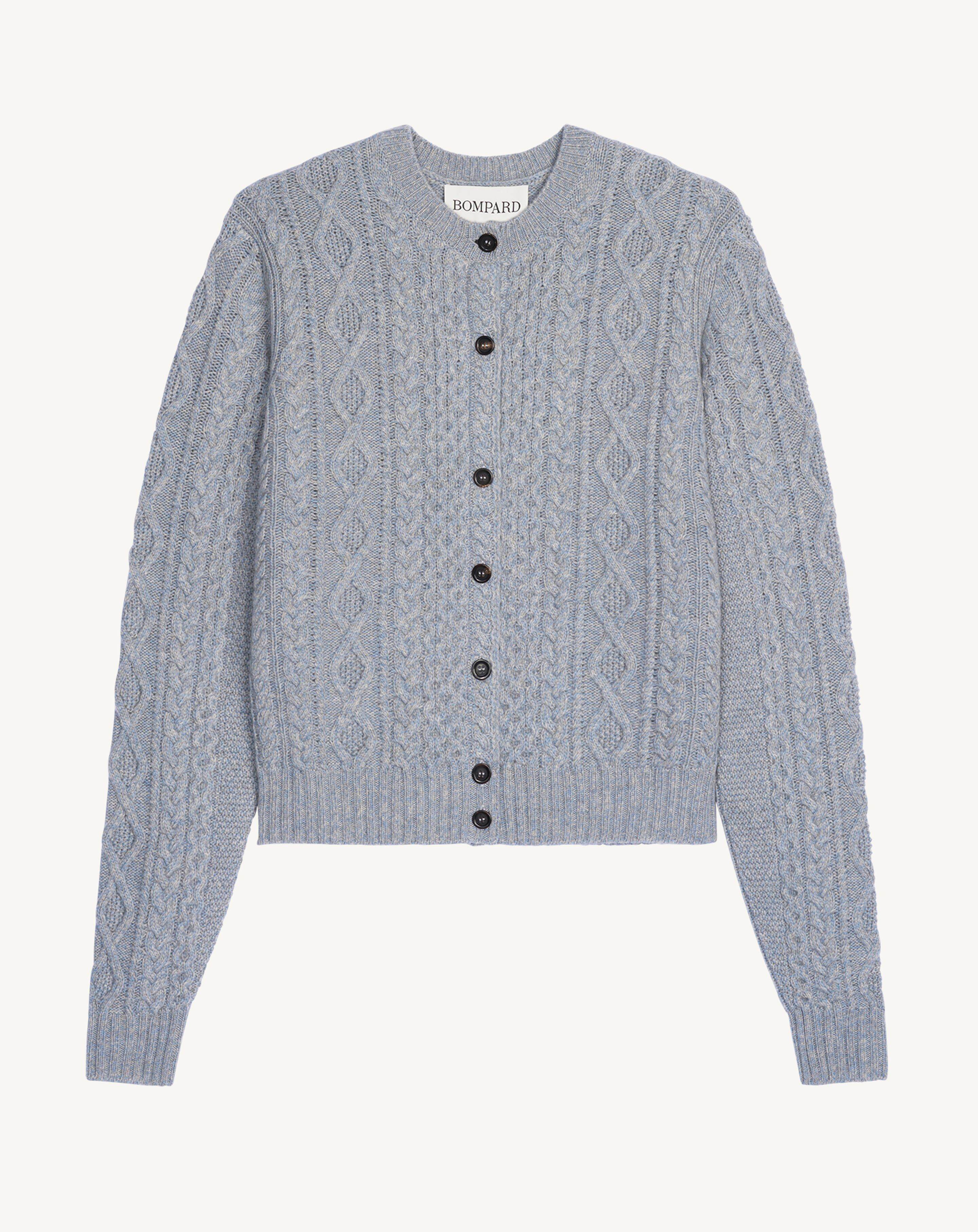 Cardigan à torsades-BLEU GLACIER/GRIS ARGENTE-100% cachemire