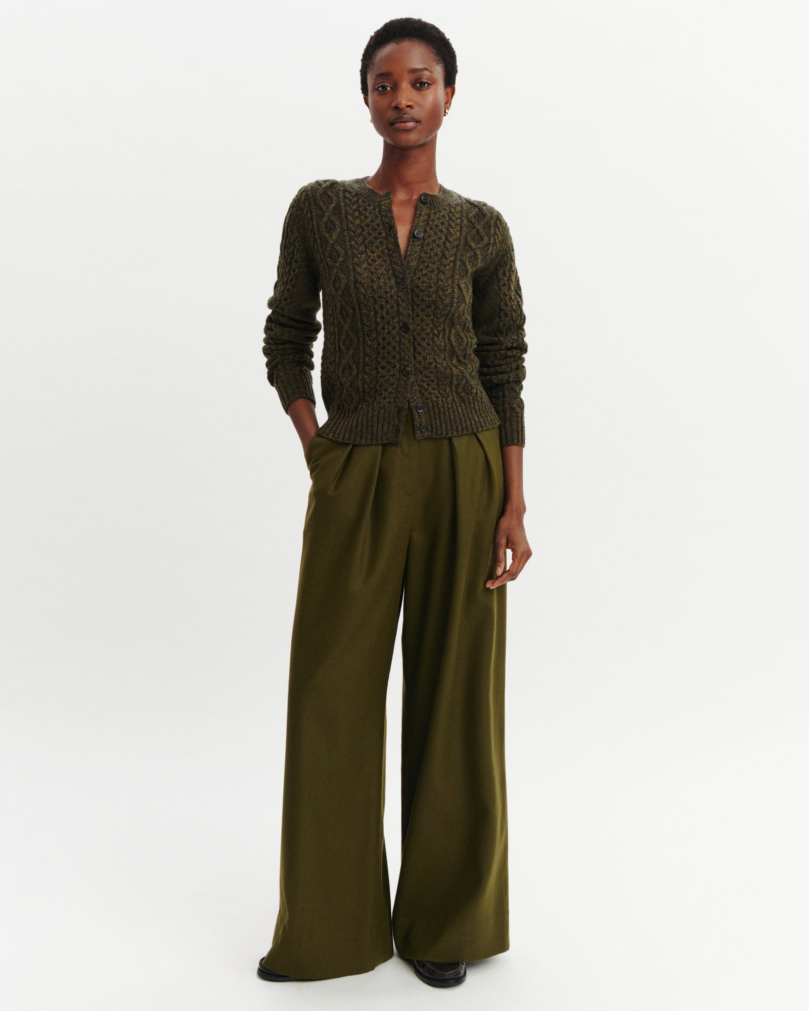 Cardigan à torsades-OLIVE/CHARBON-100% cachemire