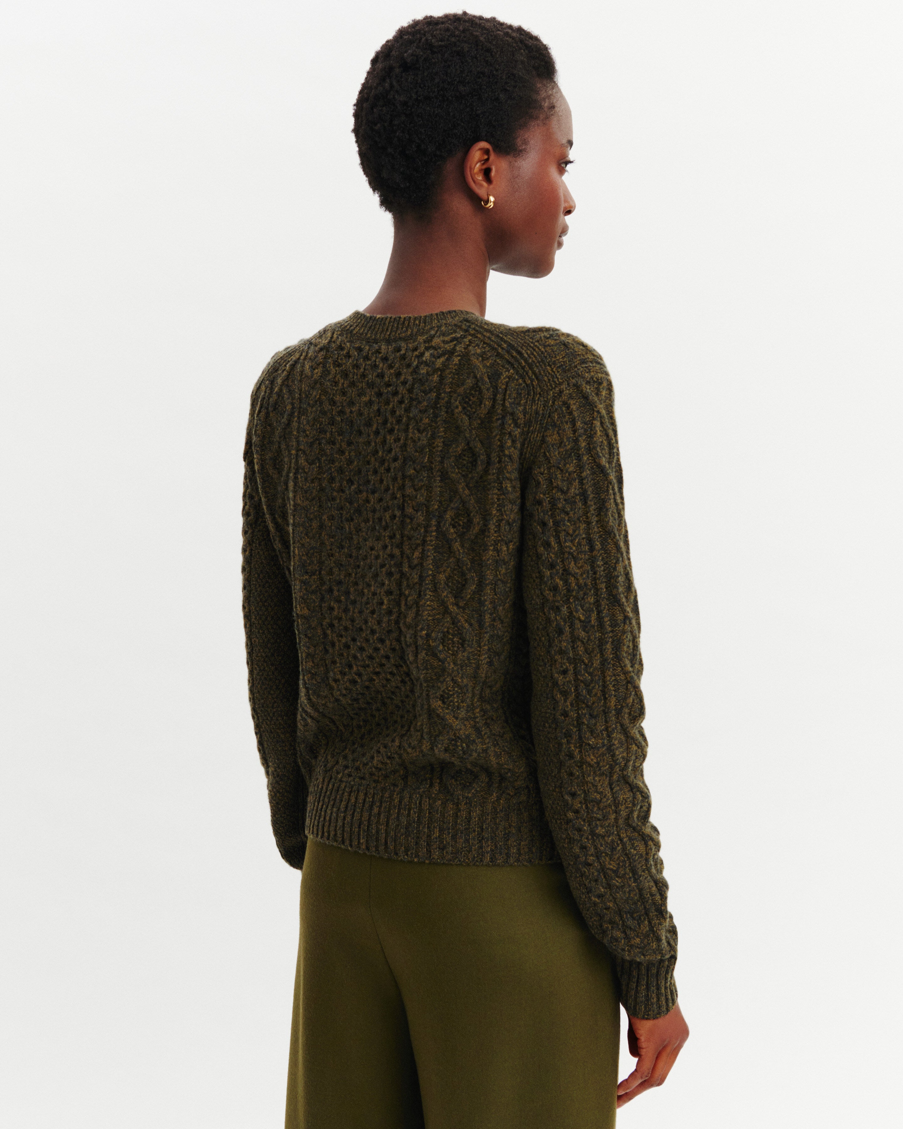 Cardigan à torsades-OLIVE/CHARBON-100% cachemire