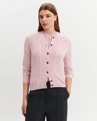 Cardigan à torsades-ROSE VIF/TOURTERELLE-100% cachemire