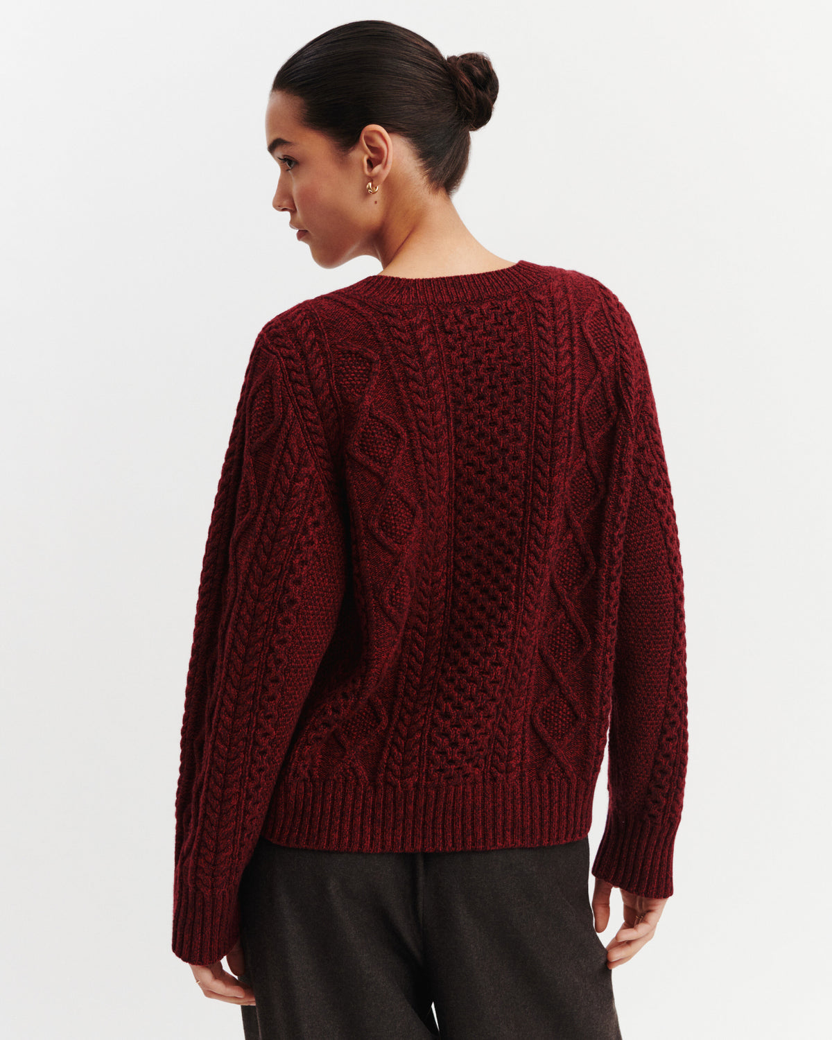 Pull col V à tosades-ROUGE D'ORIENT/GRENAT-100% cachemire