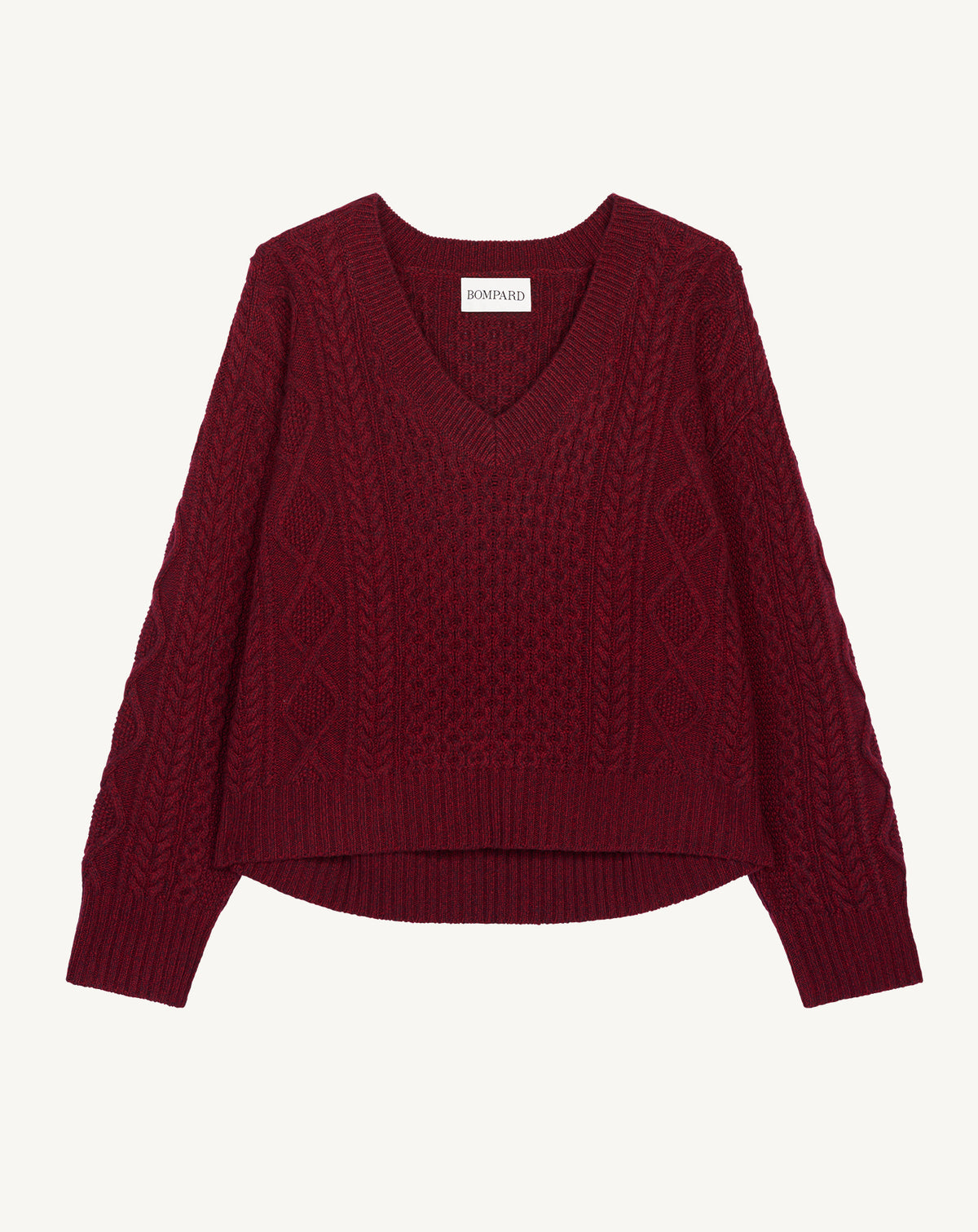 Pull col V à tosades-ROUGE D'ORIENT/GRENAT-100% cachemire