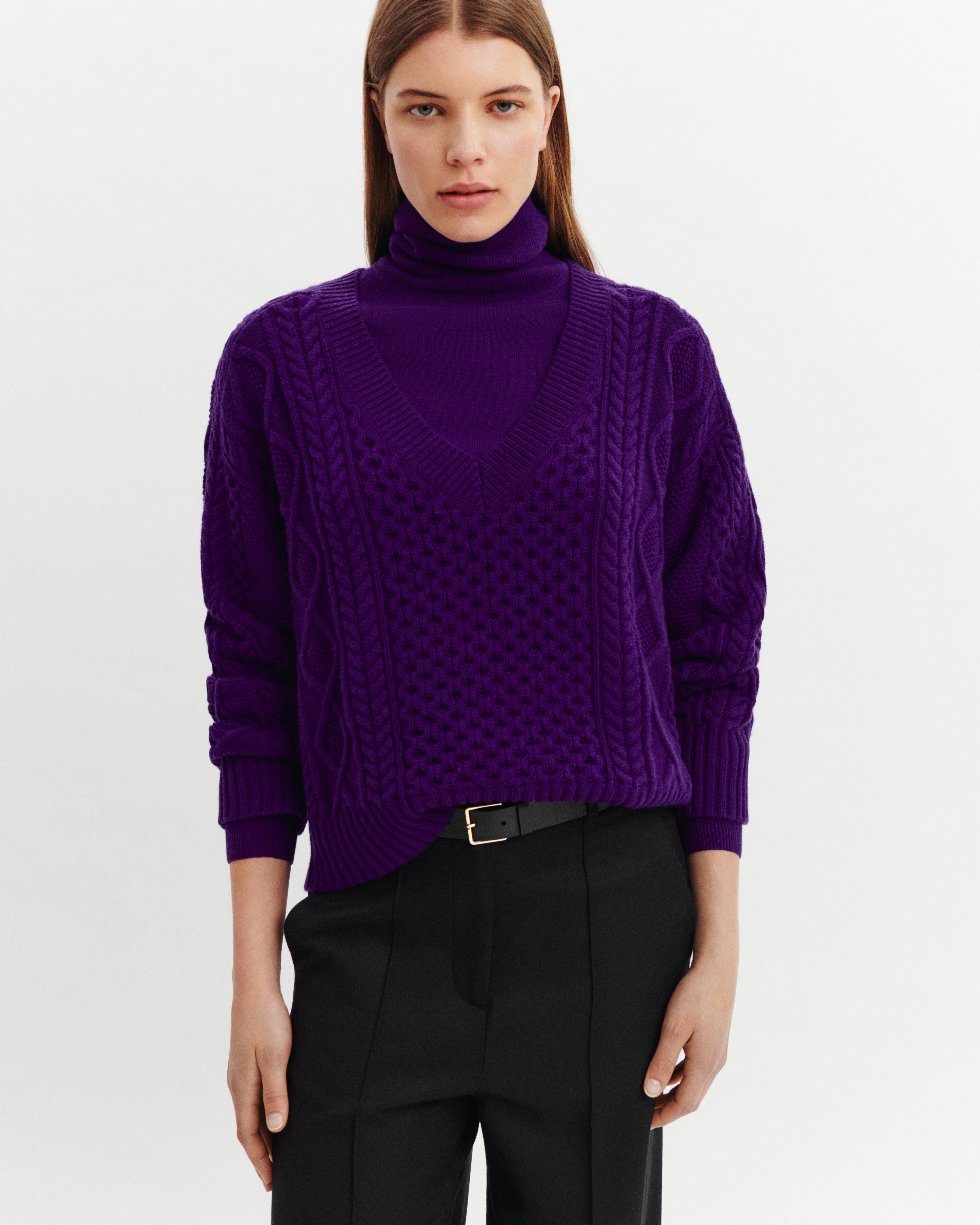 Pull col V à tosades-ULTRAVIOLET-100% cachemire