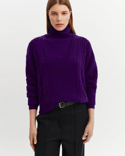 Pull col V à tosades-ULTRAVIOLET-100% cachemire