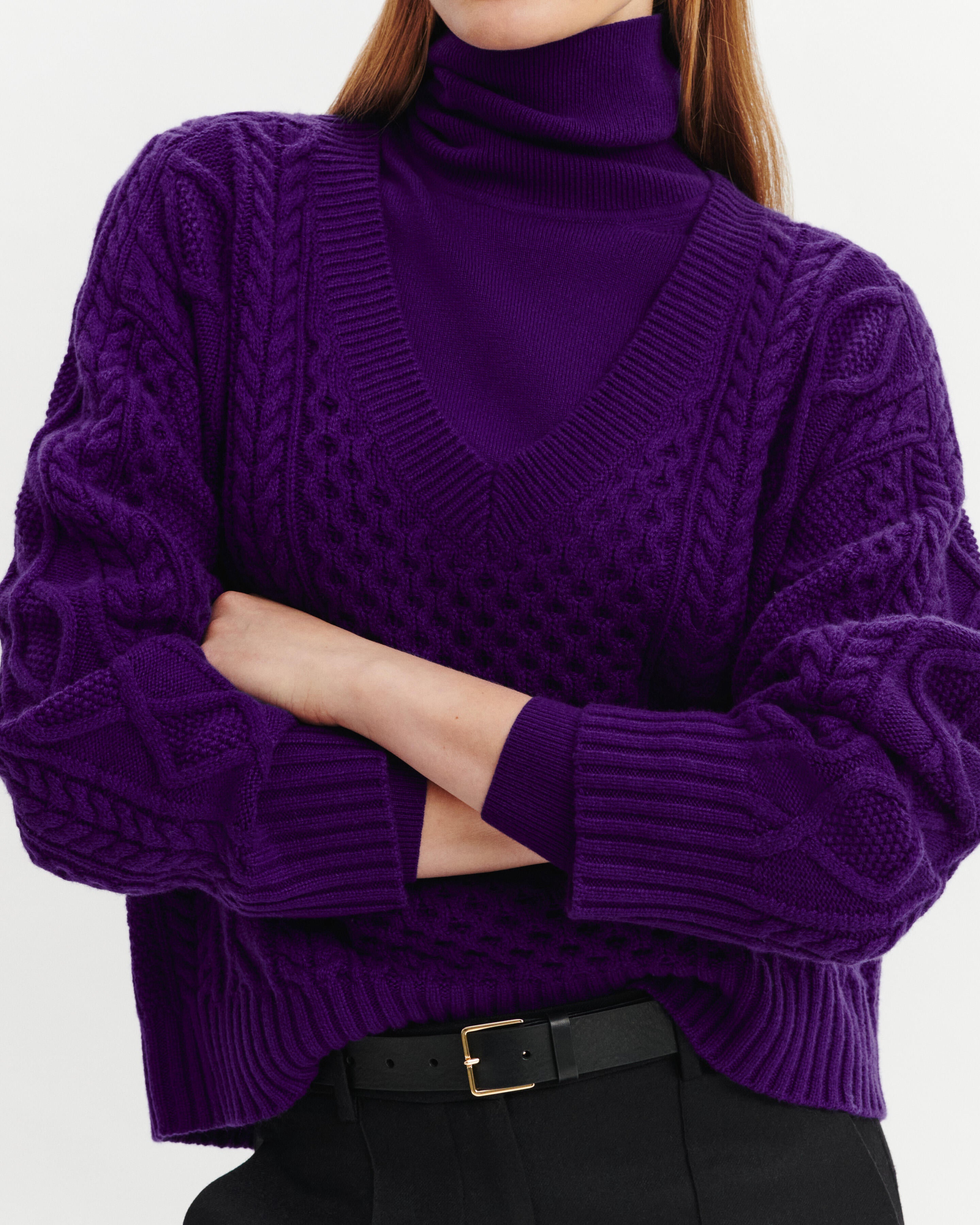 Pull col V à tosades-ULTRAVIOLET-100% cachemire