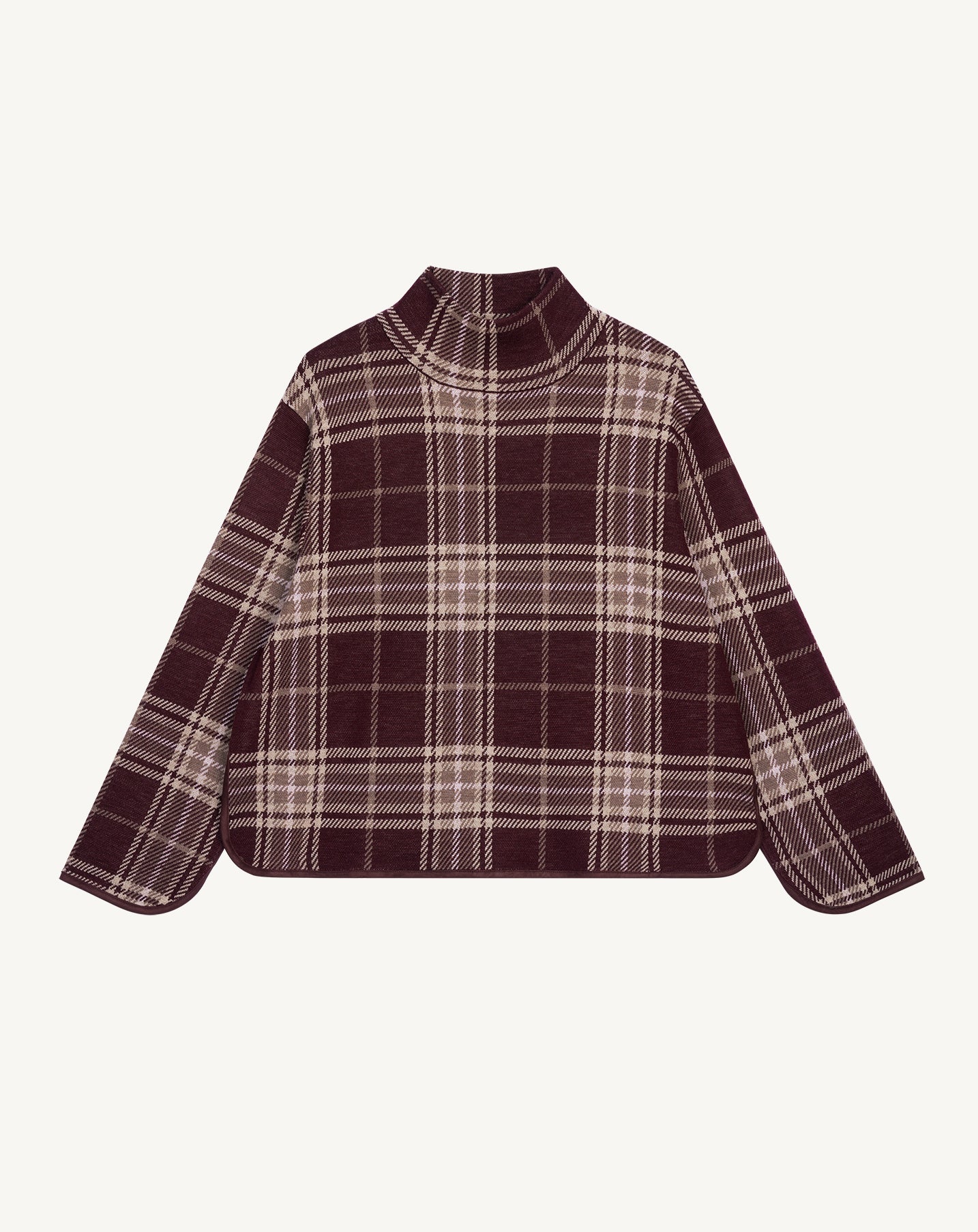 Pull col montant tartan-GRENAT/MILLET-94% : Laine; 6% : Cachemire