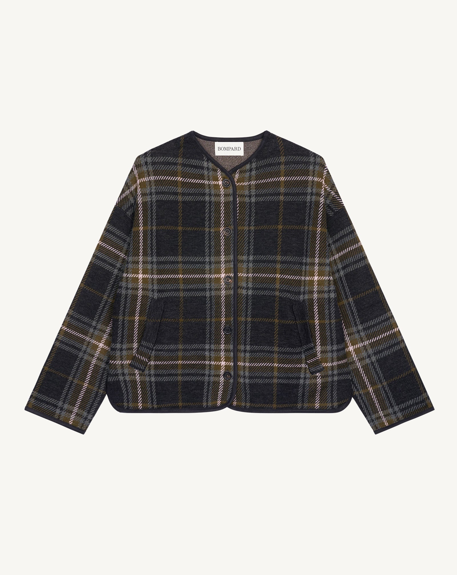 Veste tartan-CHARBON/OLIVE-100% laine + 70% laine 30% cachemire