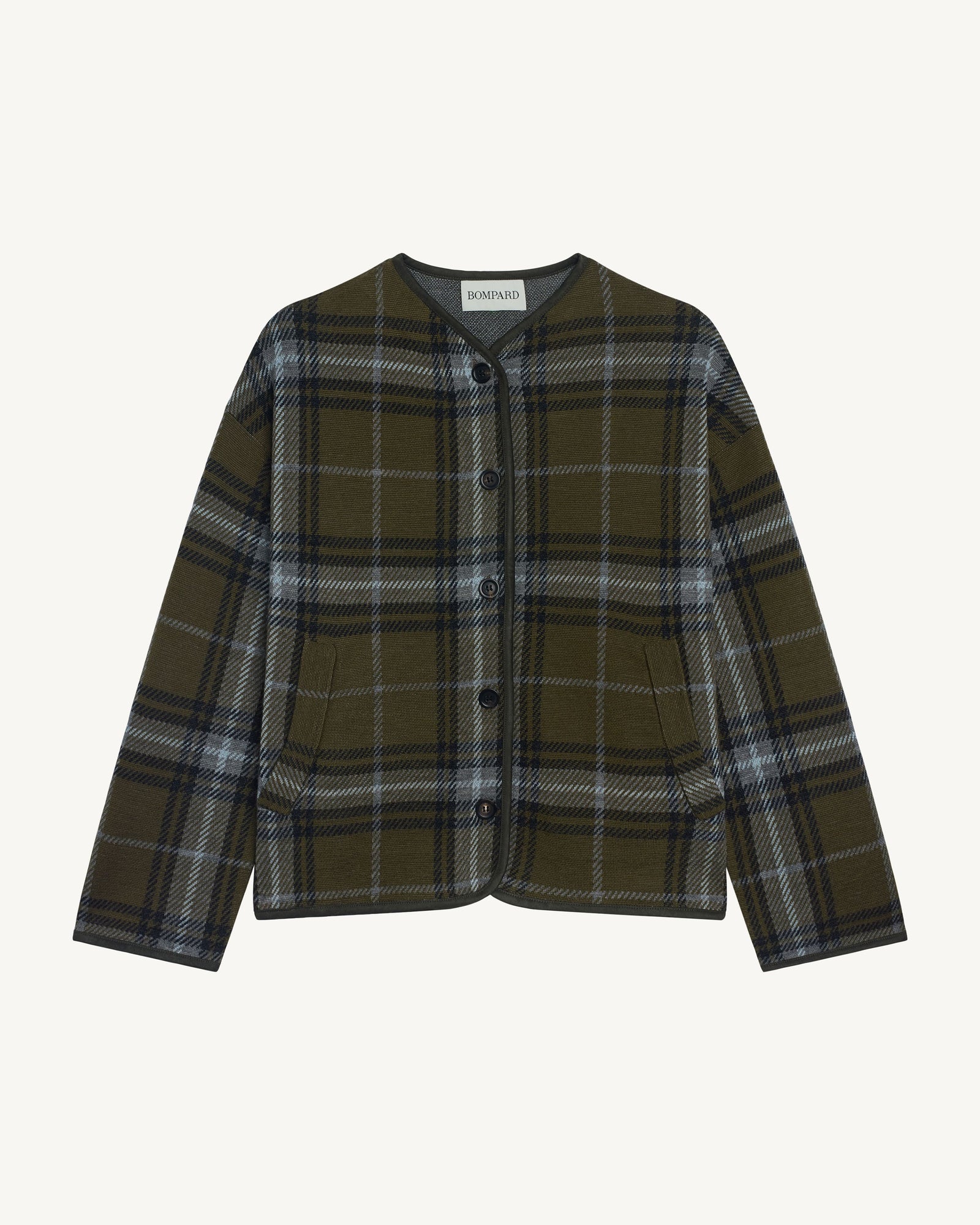 Veste tartan-OLIVE/GRIS METEORITE-100% laine + 70% laine 30% cachemire