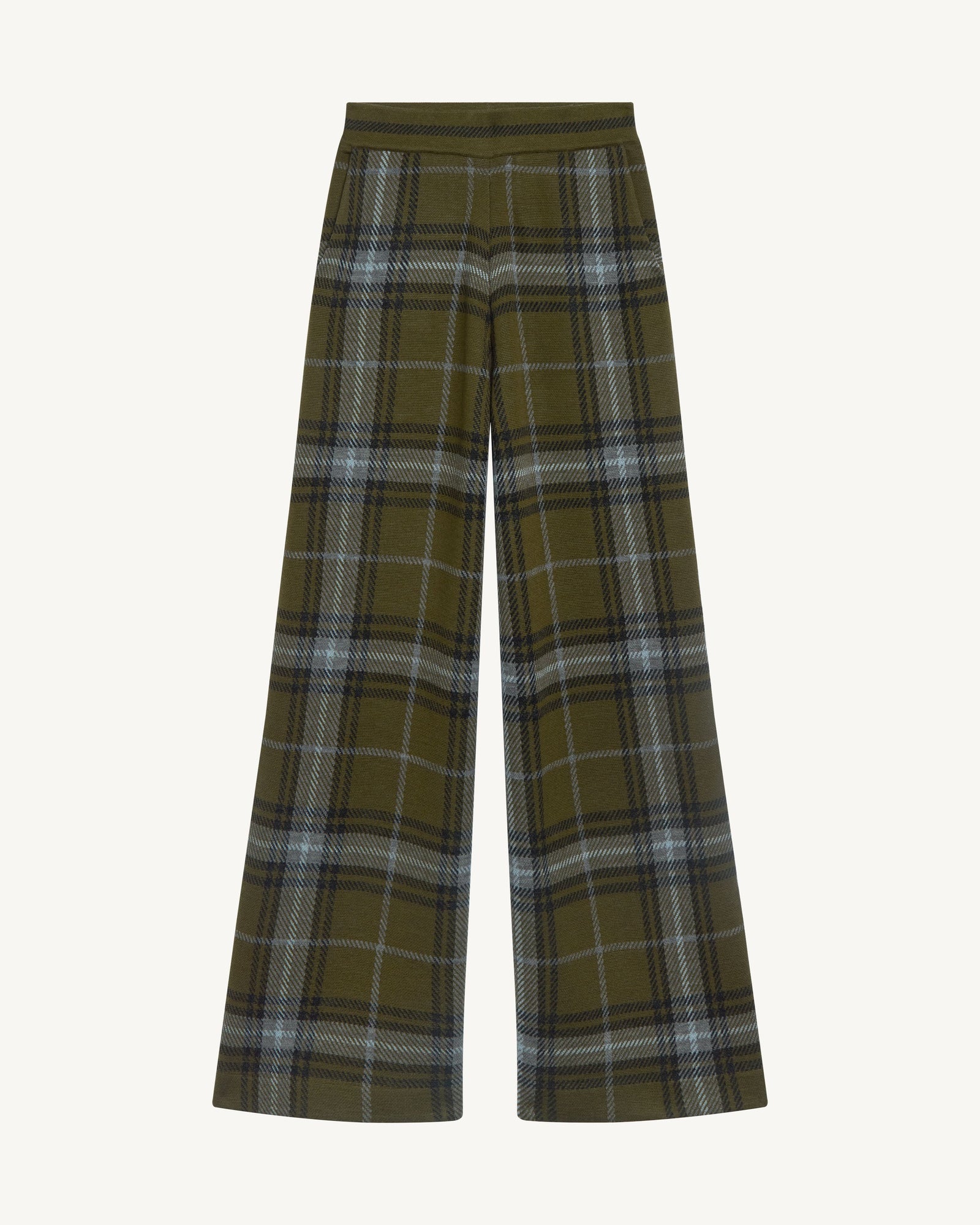 Pantalon tartan-OLIVE/GRIS METEORITE-100% laine + 70% laine 30% cachemire
