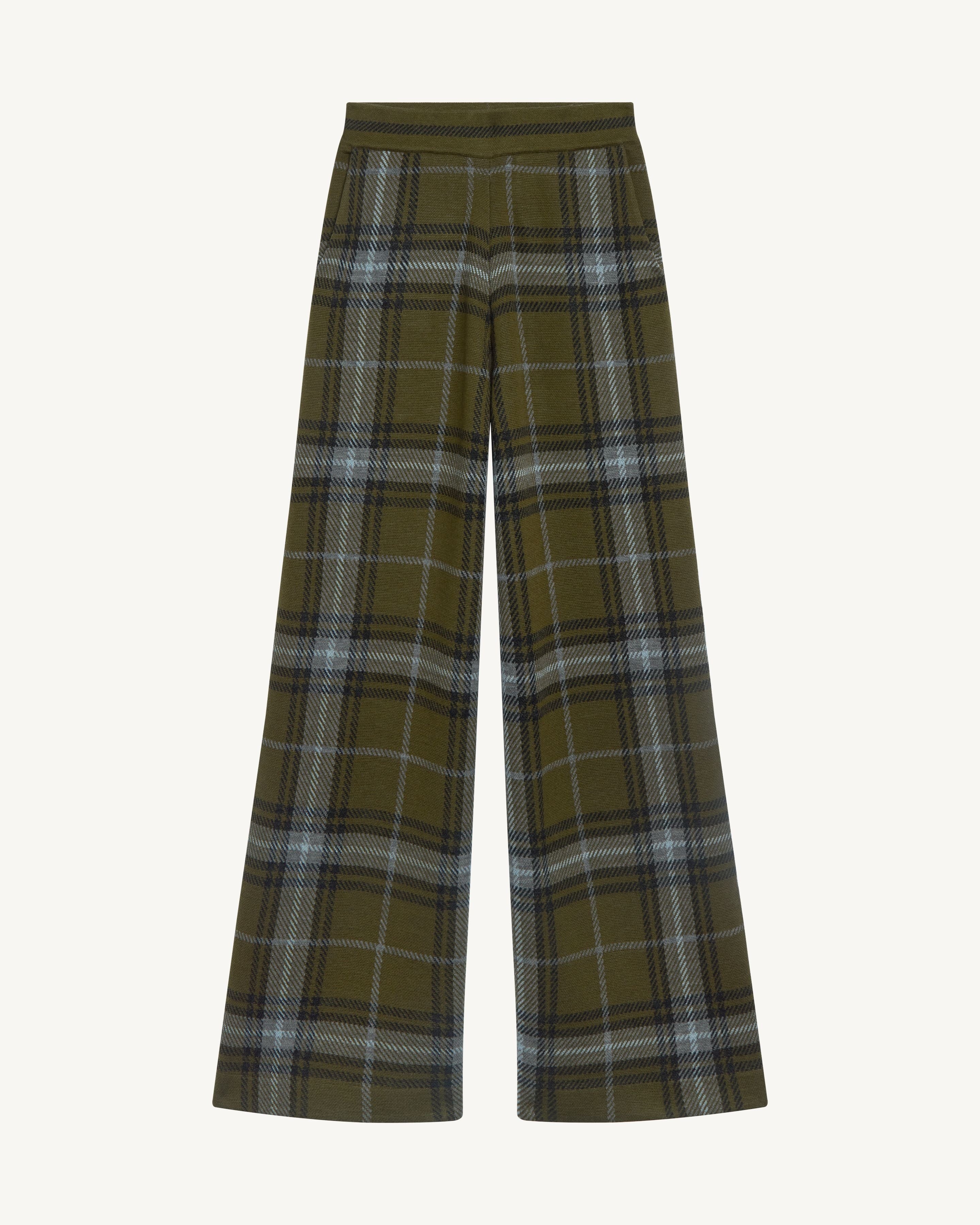 Pantalon tartan-OLIVE/GRIS METEORITE-100% laine + 70% laine 30% cachemire