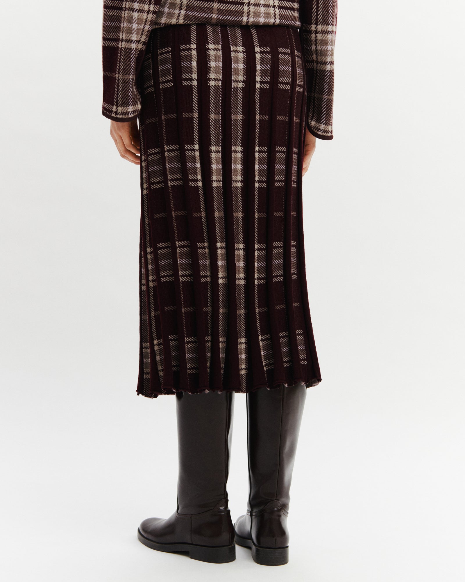 Jupe kilt plissée tartan-GRENAT/MILLET-95% laine 5% cachemire