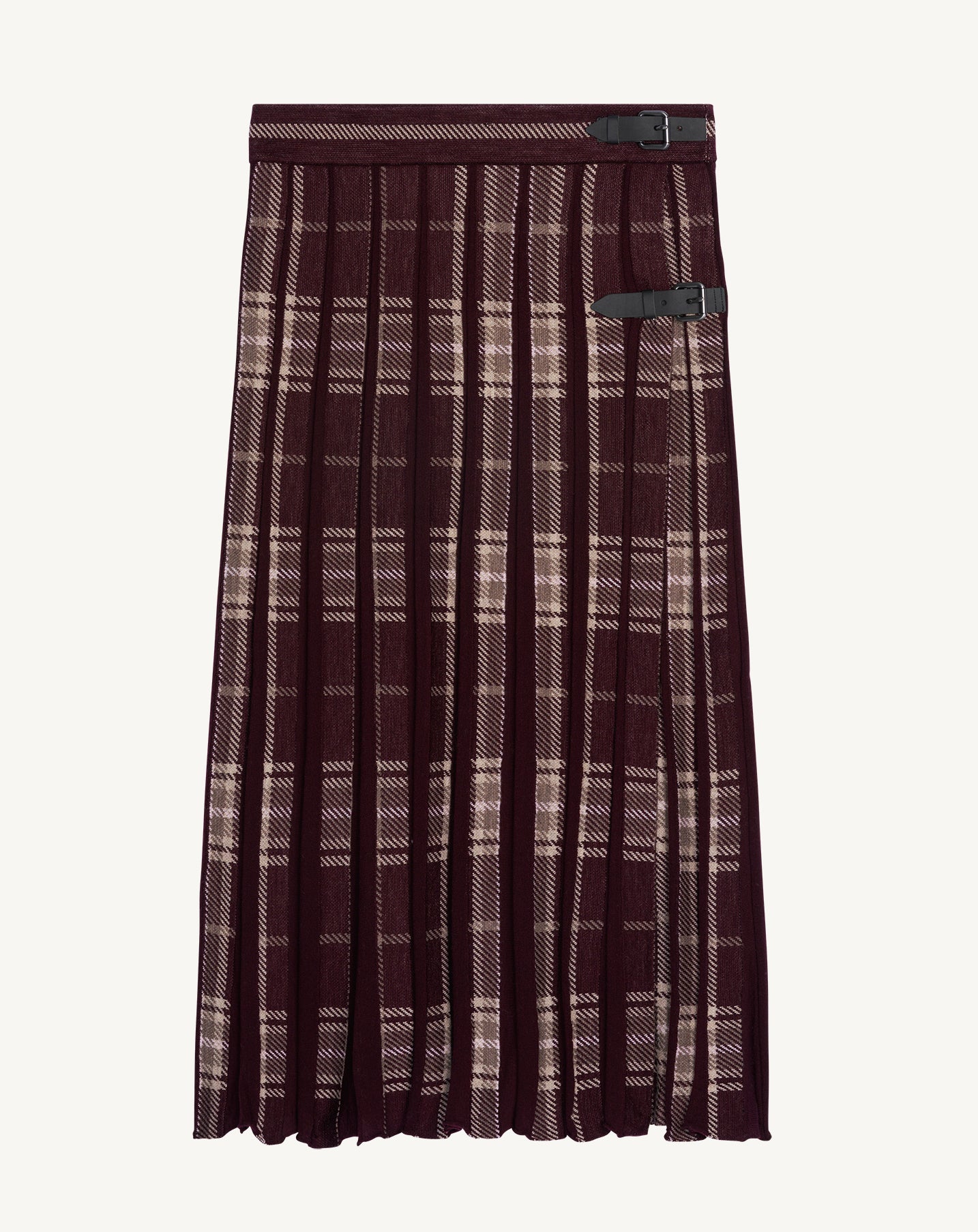 Jupe kilt plissée tartan-GRENAT/MILLET-94% : Laine; 6% : Cachemire
