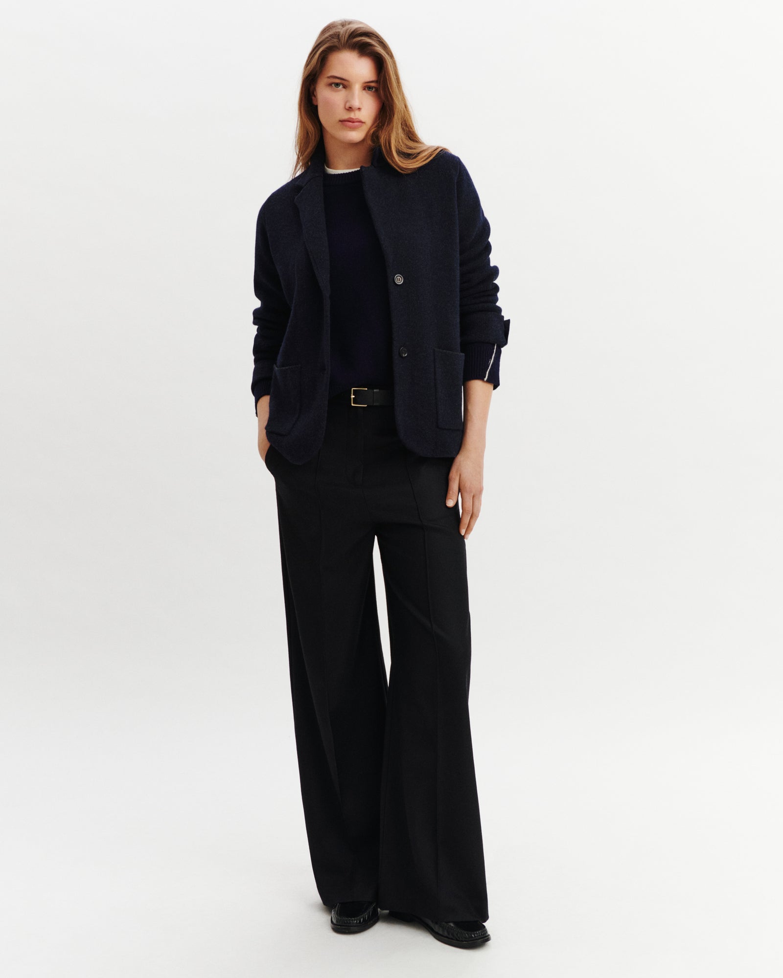 Veste blazer piqué-MARINE/CHARBON-70% laine 30% cachemire