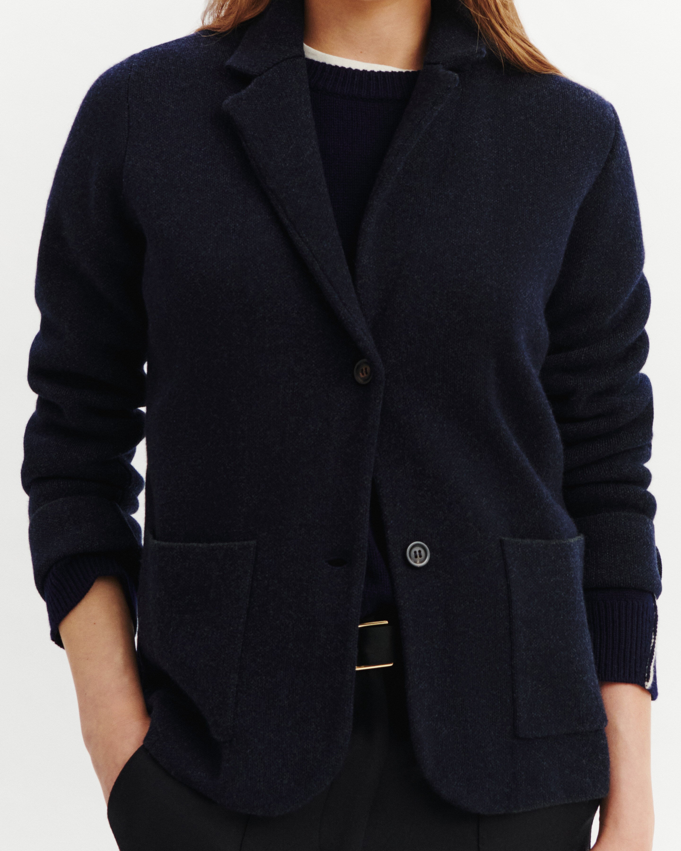 Veste blazer piqué-MARINE/CHARBON-70% laine 30% cachemire
