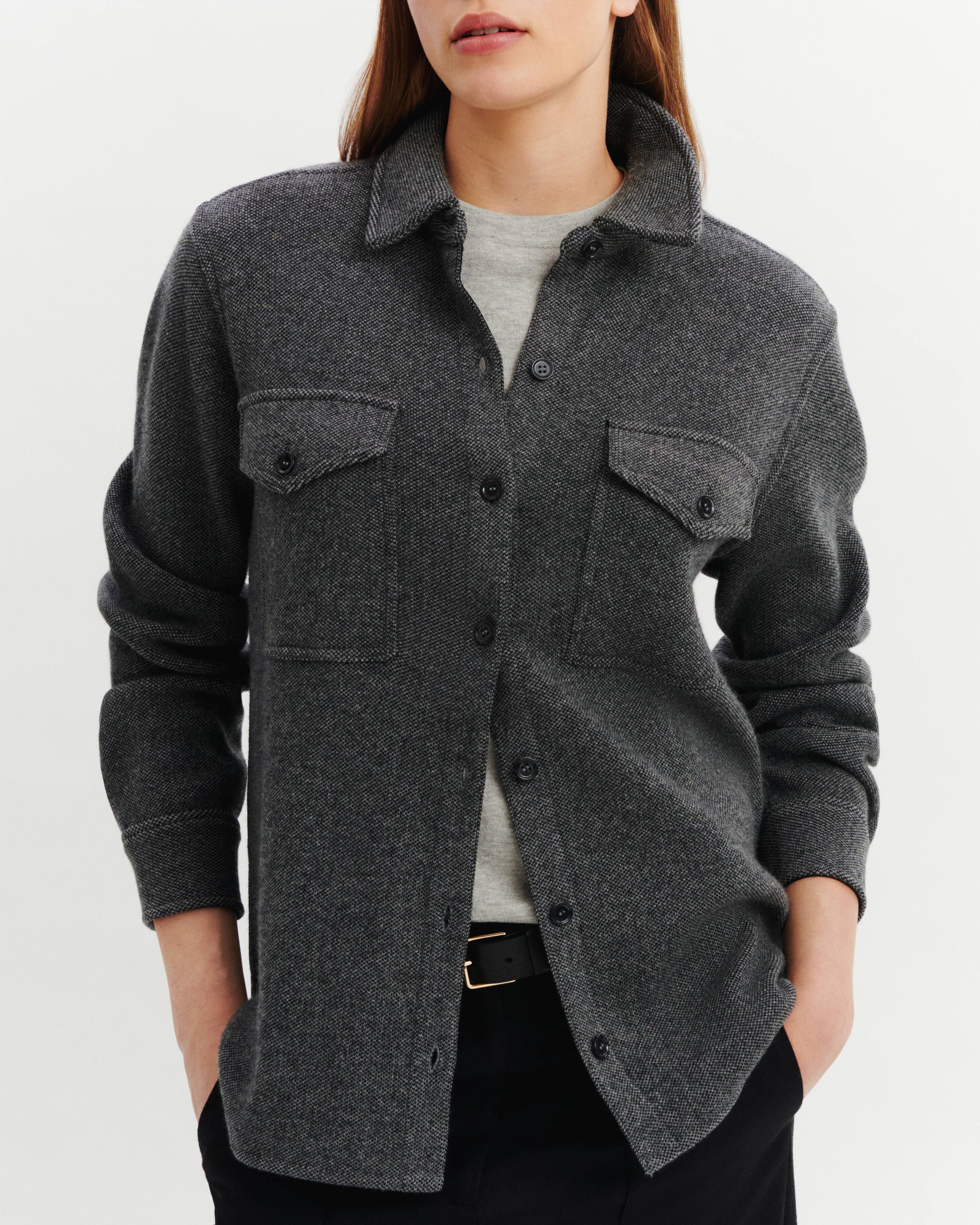 Surchemise piqué-GRIS METEORITE/CHARBON-70% laine 30% cachemire