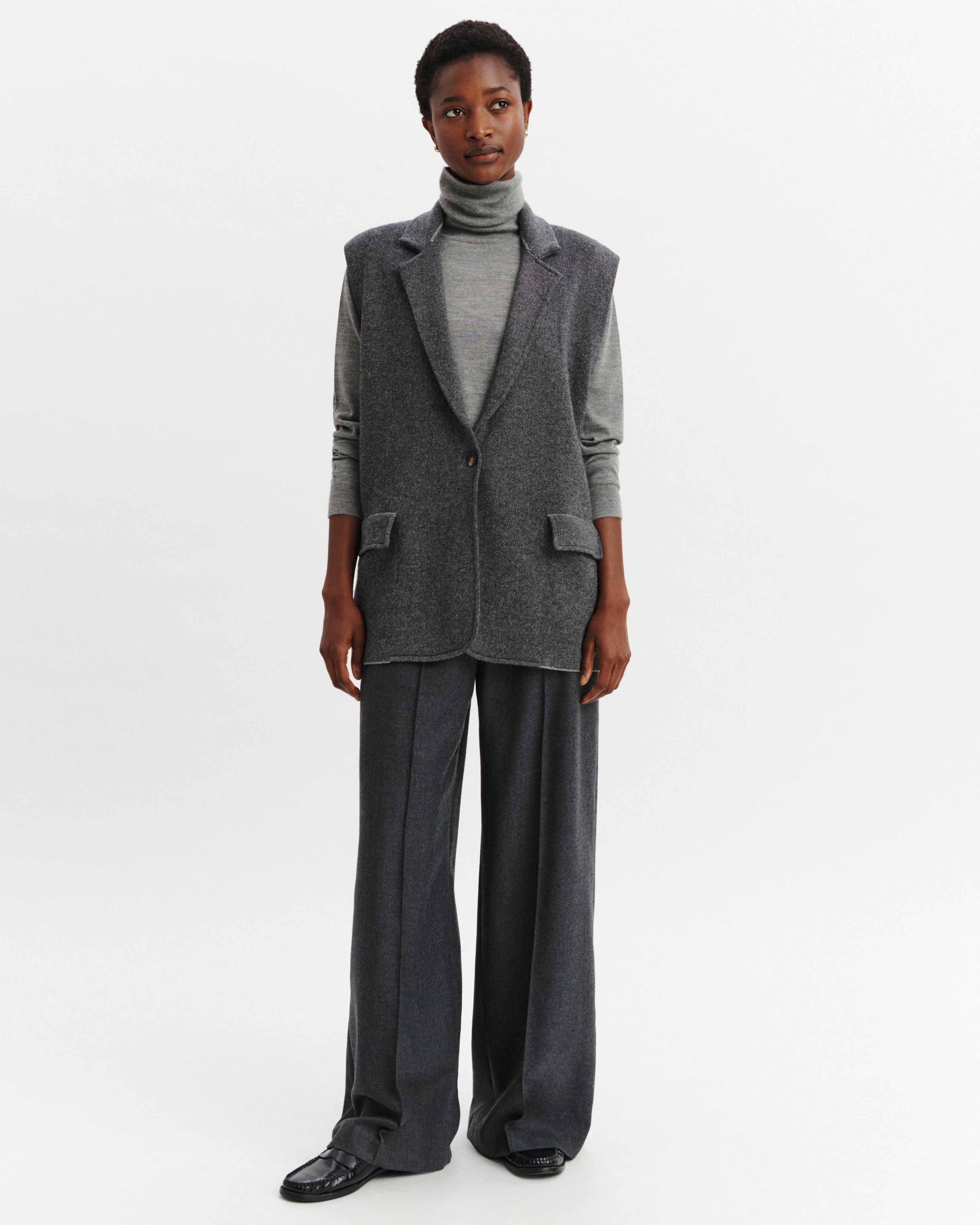 Blazer sans manches piqué-GRIS METEORITE/CHARBON-70% laine 30% cachemire