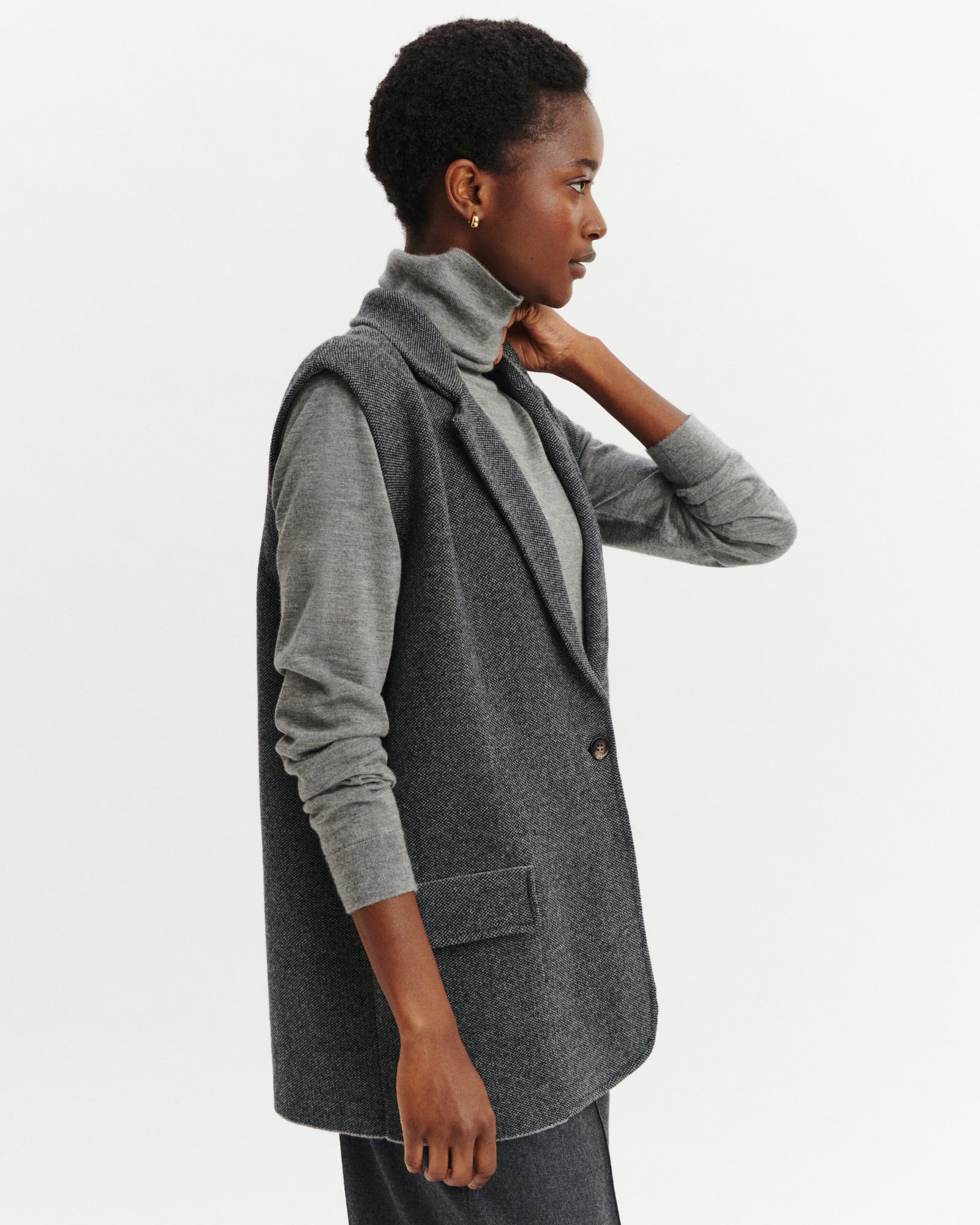 Blazer sans manches piqué-GRIS METEORITE/CHARBON-70% laine 30% cachemire