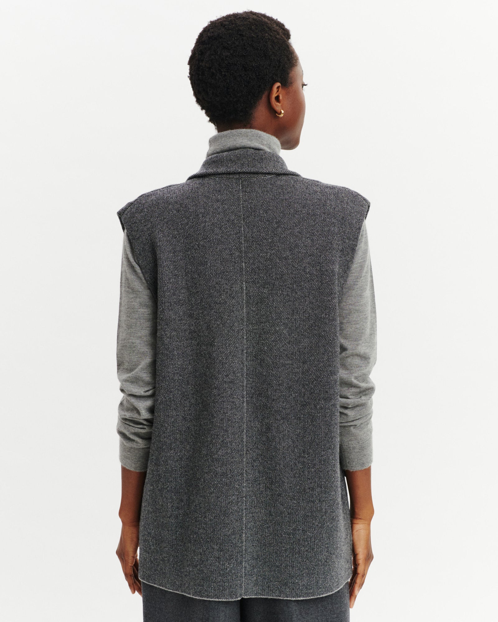 Blazer sans manches piqué-GRIS METEORITE/CHARBON-70% laine 30% cachemire